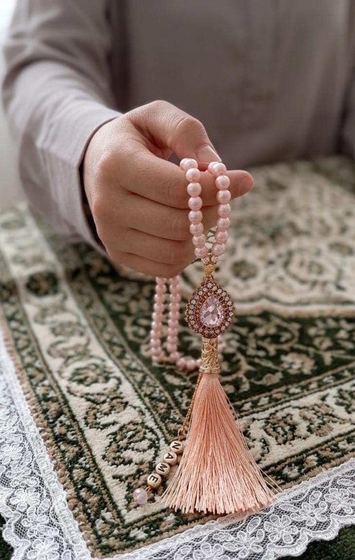 Personalized Pearl-look Tasbih, Pink Prayer Beads, Custom Islamic Gift, Elegant Misbaha - image 4