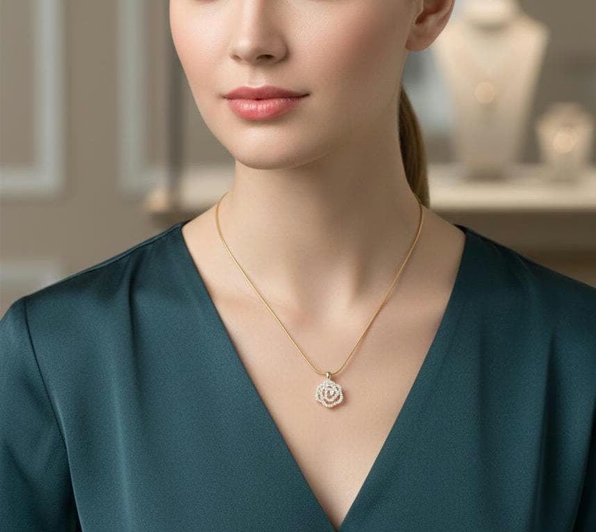 Rose Pendant Stainless Stell Chain Necklace, Gift for Women, 17.7 inch chain adjustable