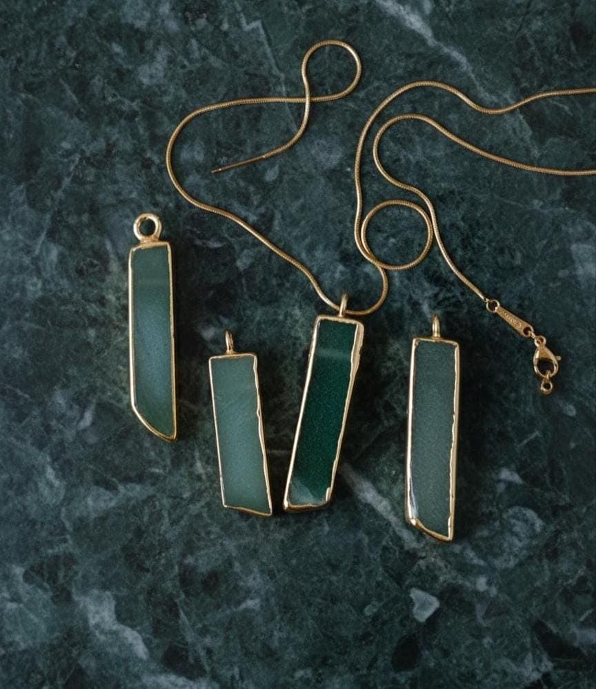 Green Agate Necklace,  Stainless Stell Chain 18 K, 45cm-17.71" - image 3