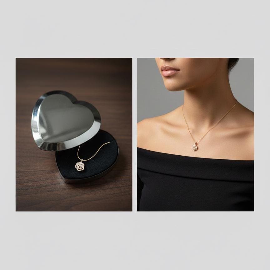 Rose Pendant Stainless Stell Chain Necklace, Gift for Women, 17.7 inch chain adjustable - image 4