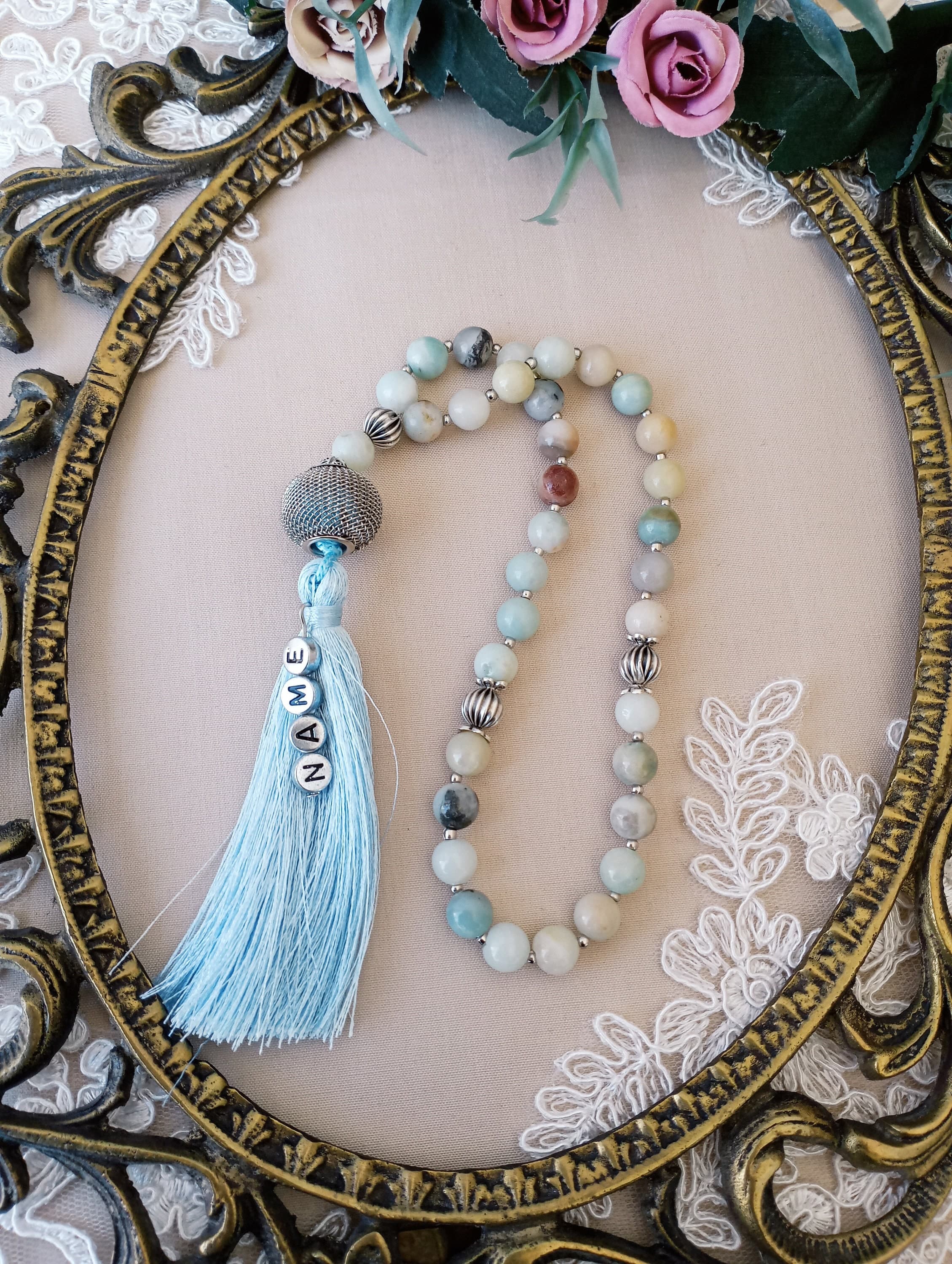 Blue Ceyt Stone Tasbih: 33-Bead Islamic Prayer Beads, Misbaha