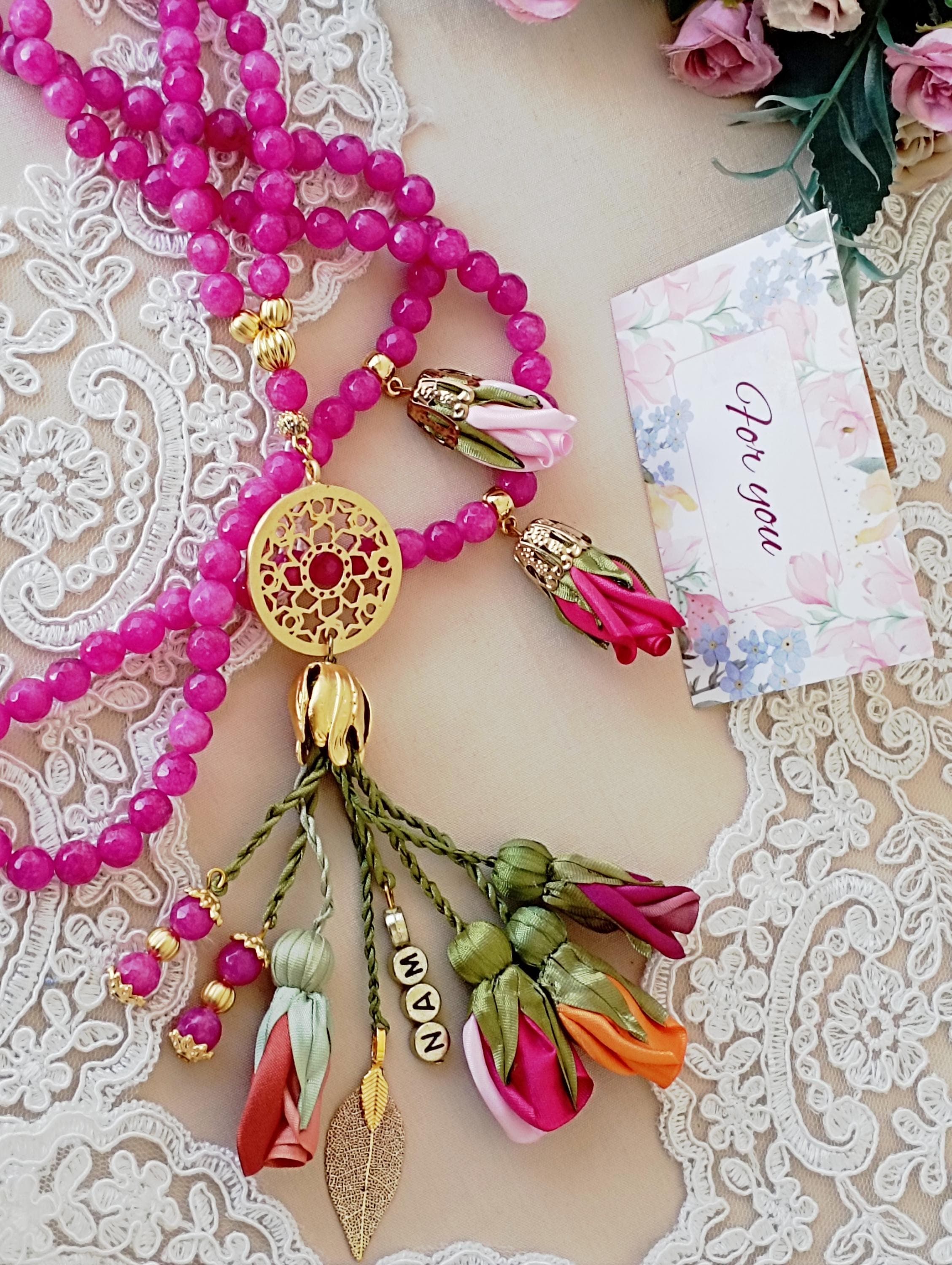 Pink Stone Tasbih & Bookmark Set: Muslim Gift, Ameen Favor, Prayer Beads, - image 5