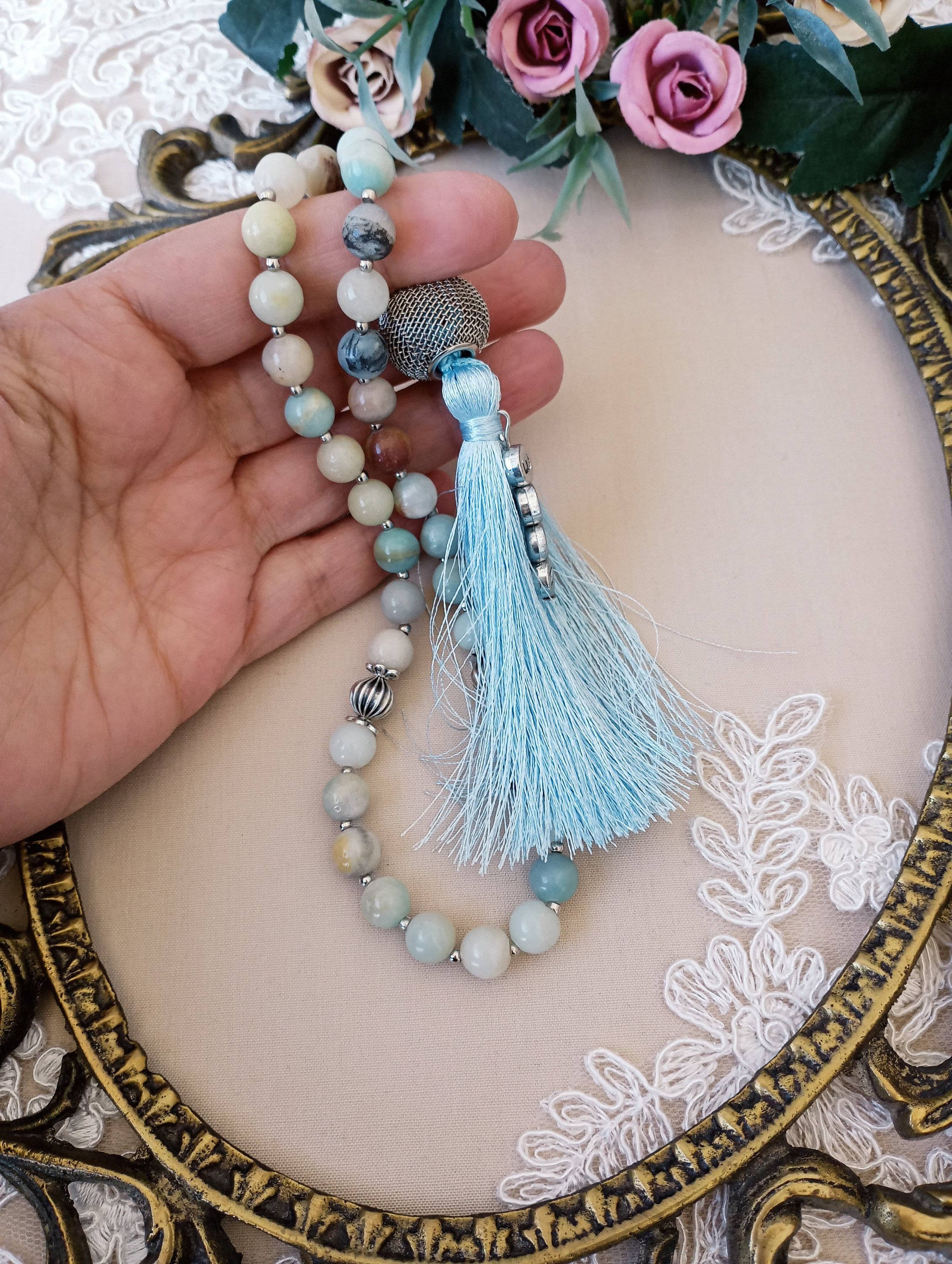 Blue Ceyt Stone Tasbih: 33-Bead Islamic Prayer Beads, Misbaha - image 4