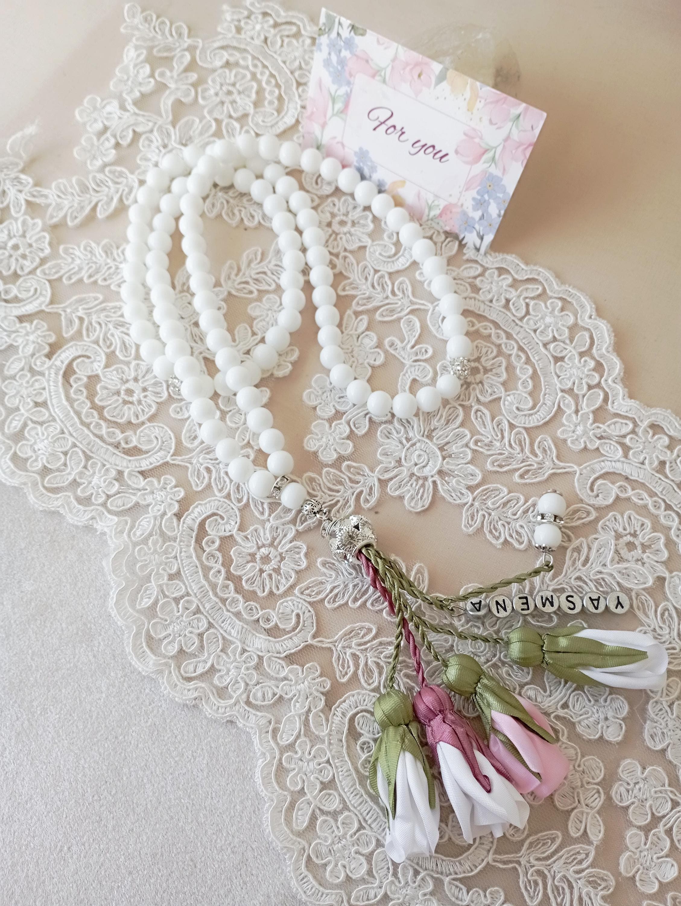 White Tasbih Prayer Beads: Muslimah Friend Gift, Mawlid Gift - image 3