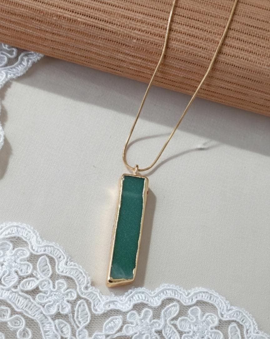 Green Agate Necklace,  Stainless Stell Chain 18 K, 45cm-17.71" - image 4