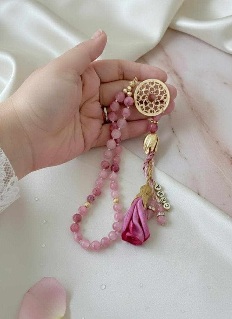 Pink Ceyt Stone Tasbih, 33*8mm Prayer Beads, Ramadan Gift, Islami Bulk Gift - image 5