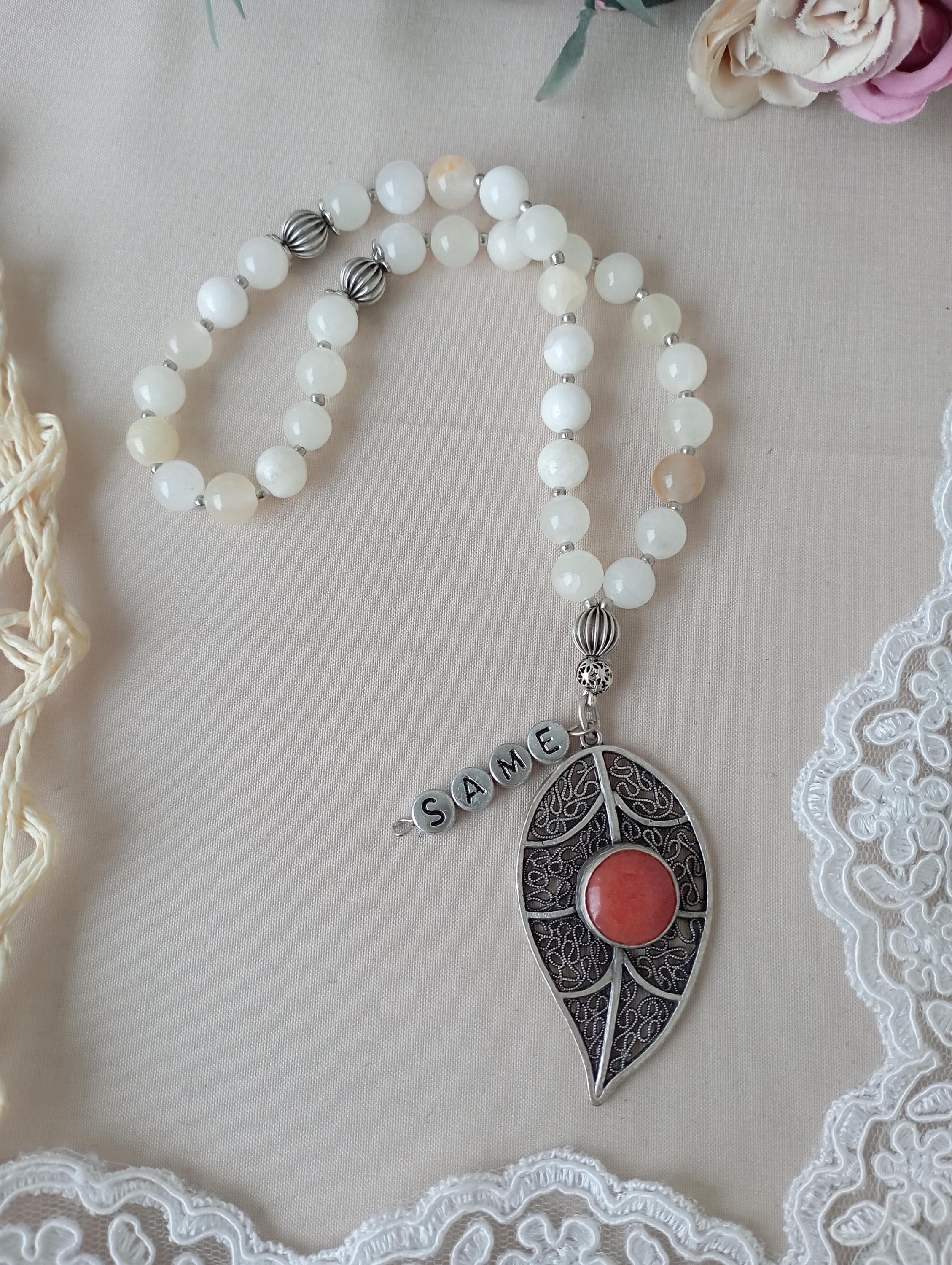 White Ceyt Prayer Beads Tasbeeh, 33x8mm, Turkish Design, Muslim Masbaha - image 4