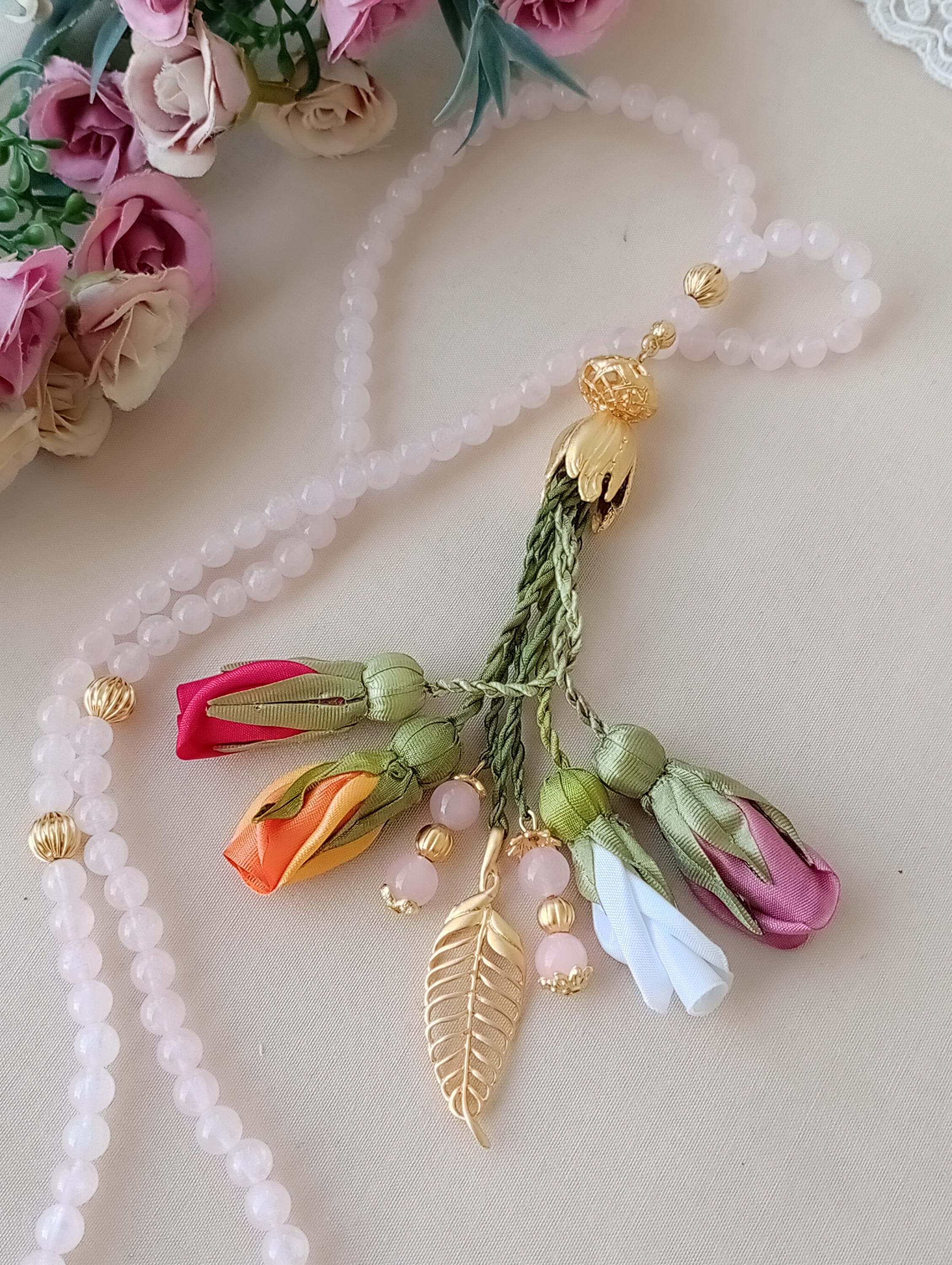AAA+ Personalized Pink Rose Quartz Prayer Beads - Tasbih 99*6mm / 33*6 mm - image 4