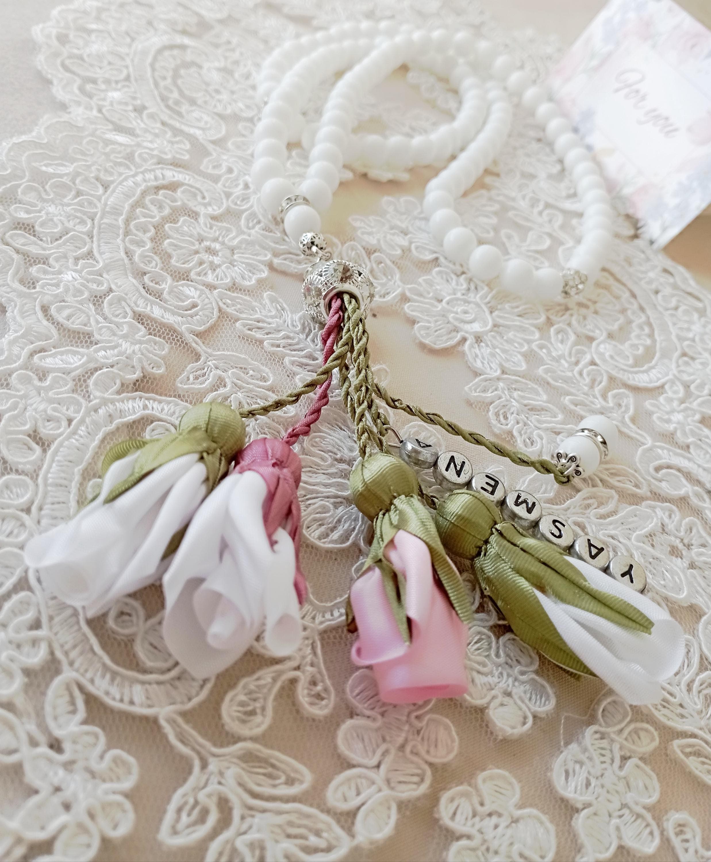 White Tasbih Prayer Beads: Muslimah Friend Gift, Mawlid Gift - image 4