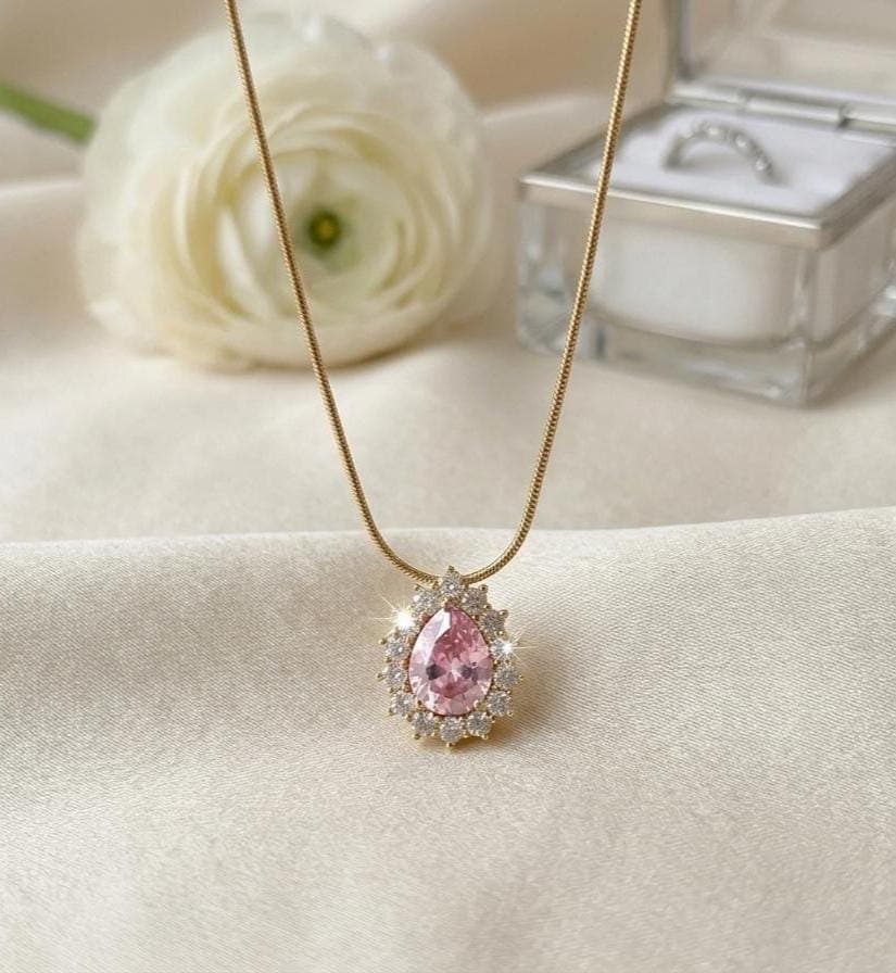 Blush Pink Teardrop Crystal Necklace, Gold Chain, Romantic Bridal Jewelry - image 4
