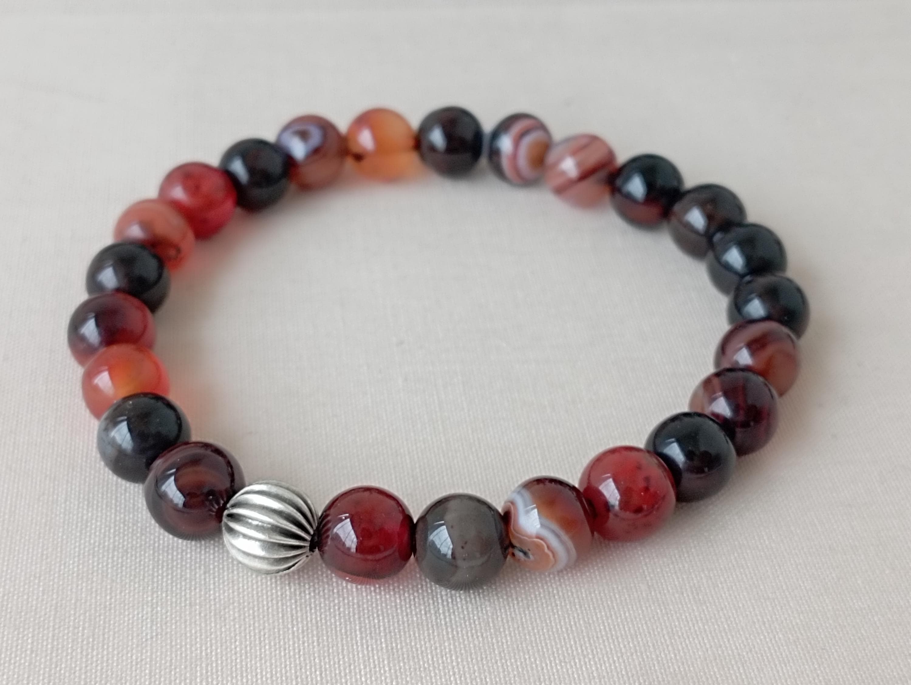 Brown Agate Beaded Bracelet - Unisex Elastic 7.5 Inch*8mm - image 4