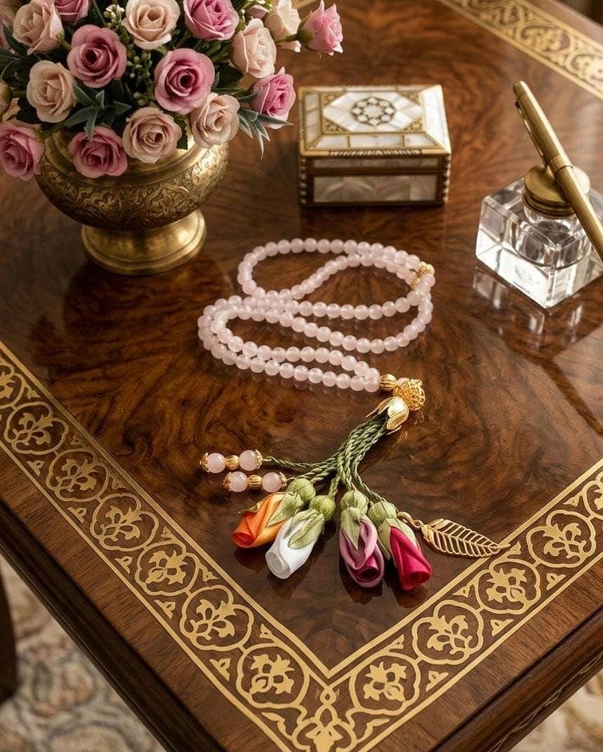 AAA+ Personalized Pink Rose Quartz Prayer Beads - Tasbih 99*6mm / 33*6 mm - image 3