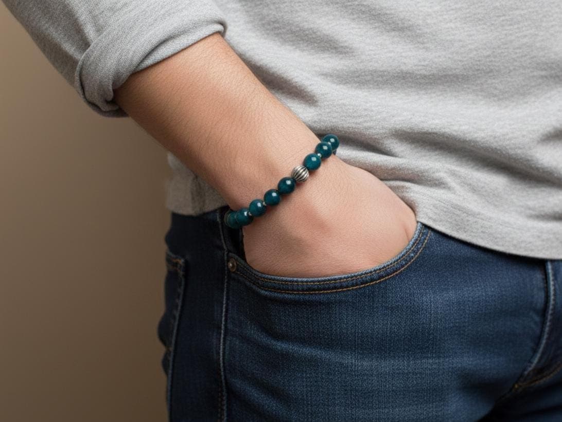 Navy Agate Bracelet, 8mm * For Men or Women, 7.5 inch