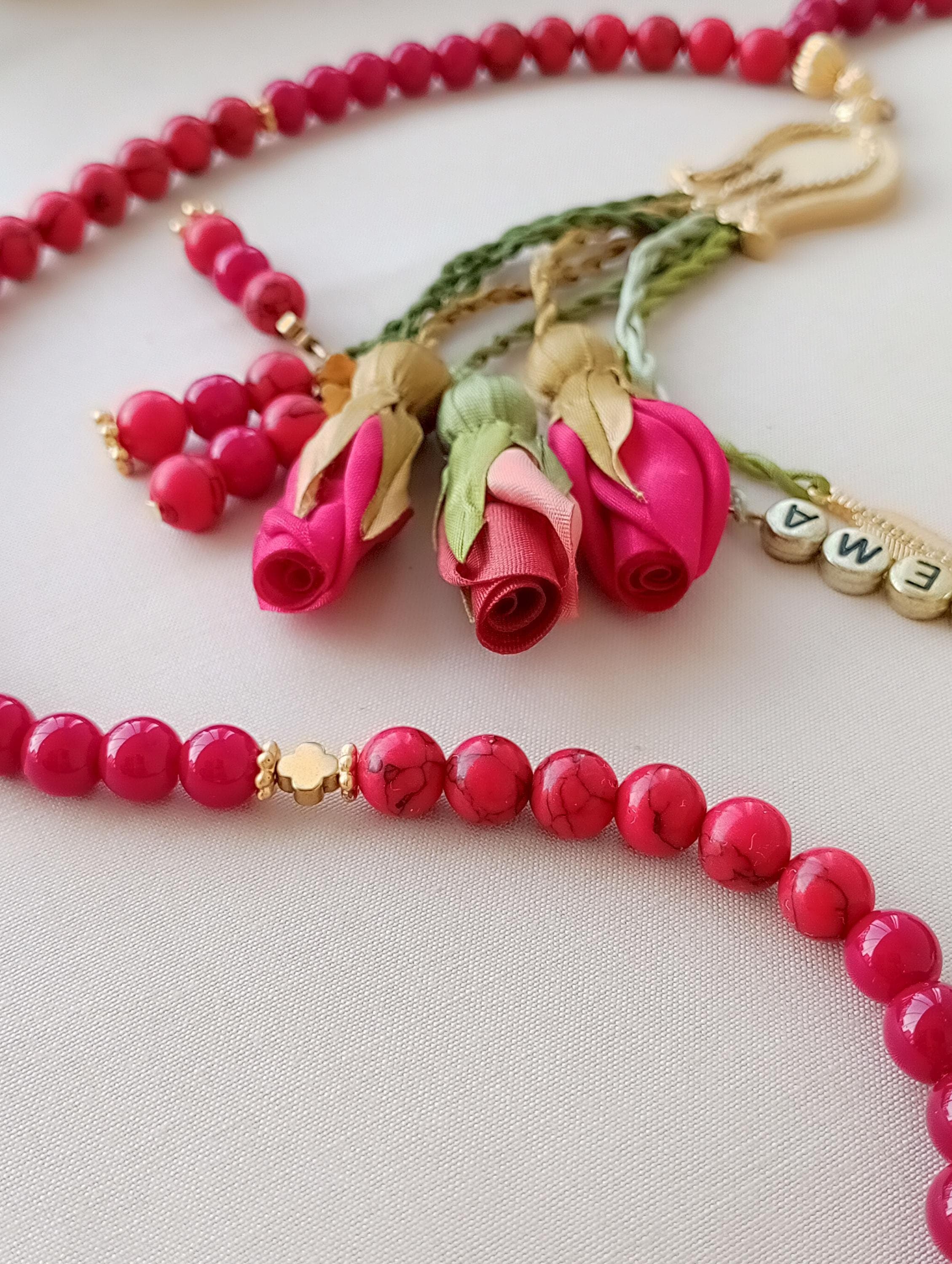 Personalized Red Ceyt Coral-look Tasbih: 99-8 mm Bead Islamic Rosary Mala - image 4