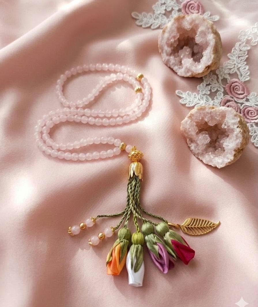 AAA+ Personalized Pink Rose Quartz Prayer Beads - Tasbih 99*6mm / 33*6 mm