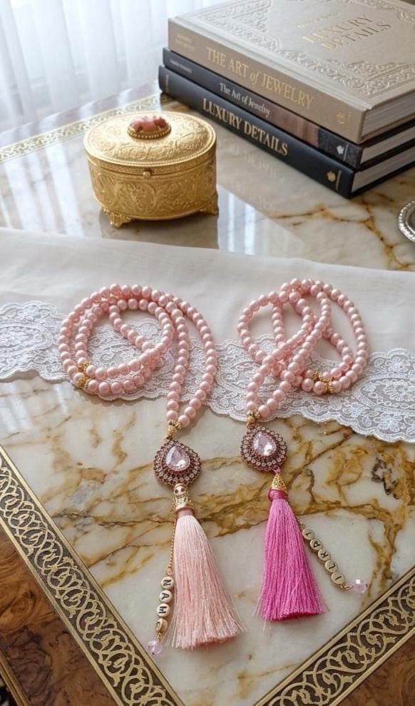 Personalized Pearl-look Tasbih, Pink Prayer Beads, Custom Islamic Gift, Elegant Misbaha - image 3