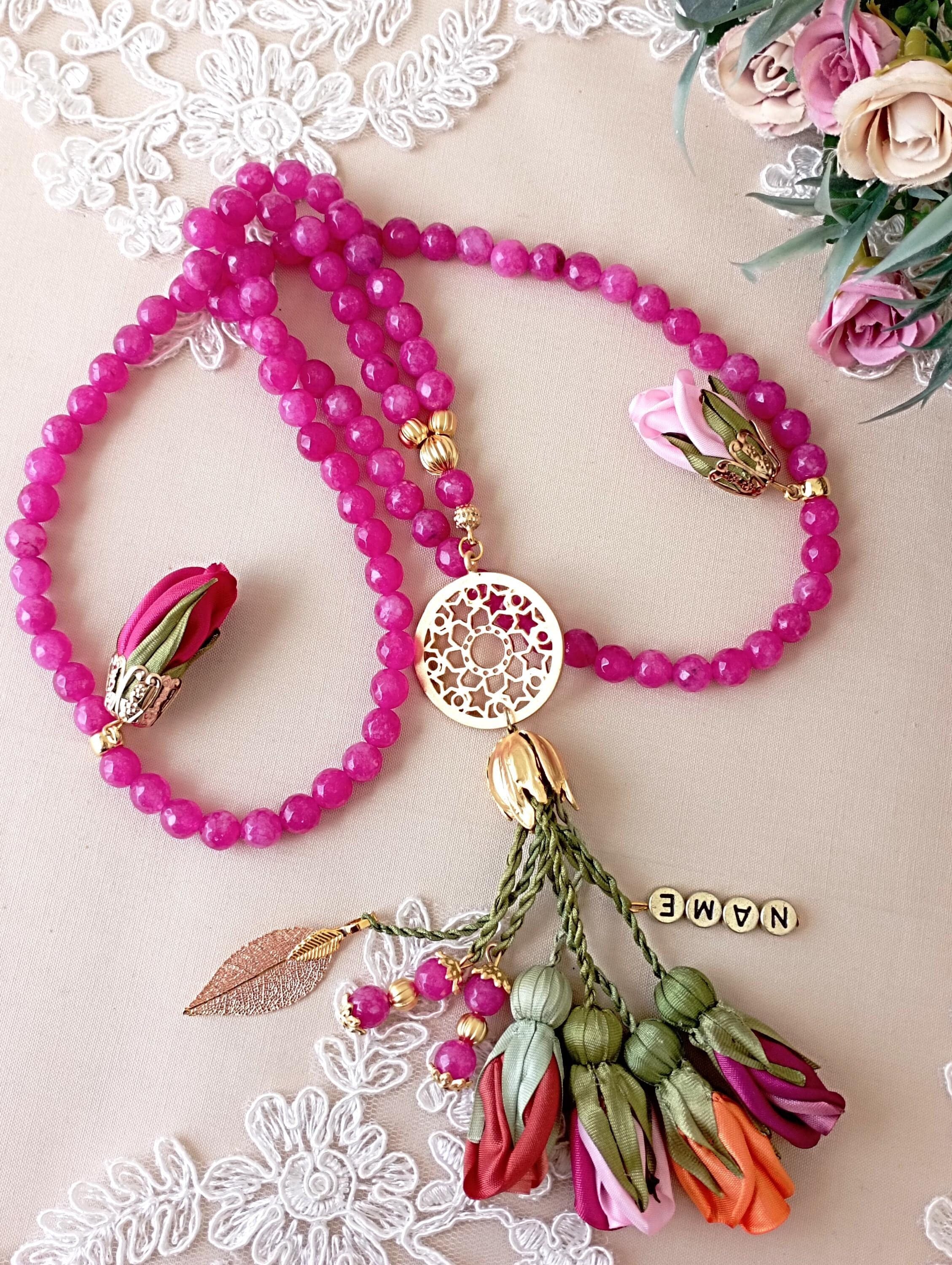 pink stone tasbih, sufi  prayer beads
