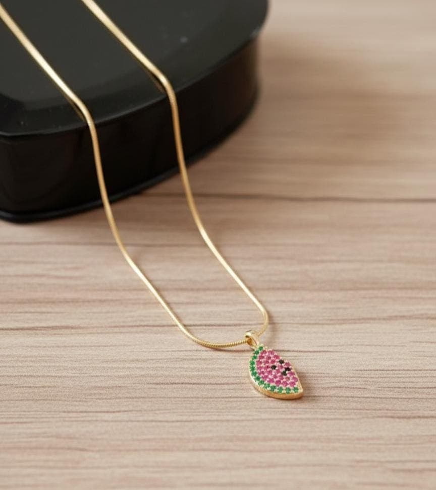 Watermelon Pendant Necklace, Stainless Steell 18K Chain- 45cm-17 inch, Colorful Watermelon - image 3