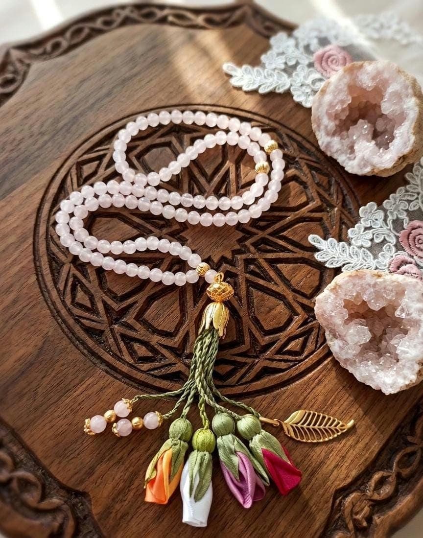 AAA+ Personalized Pink Rose Quartz Prayer Beads - Tasbih 99*6mm / 33*6 mm - image 5