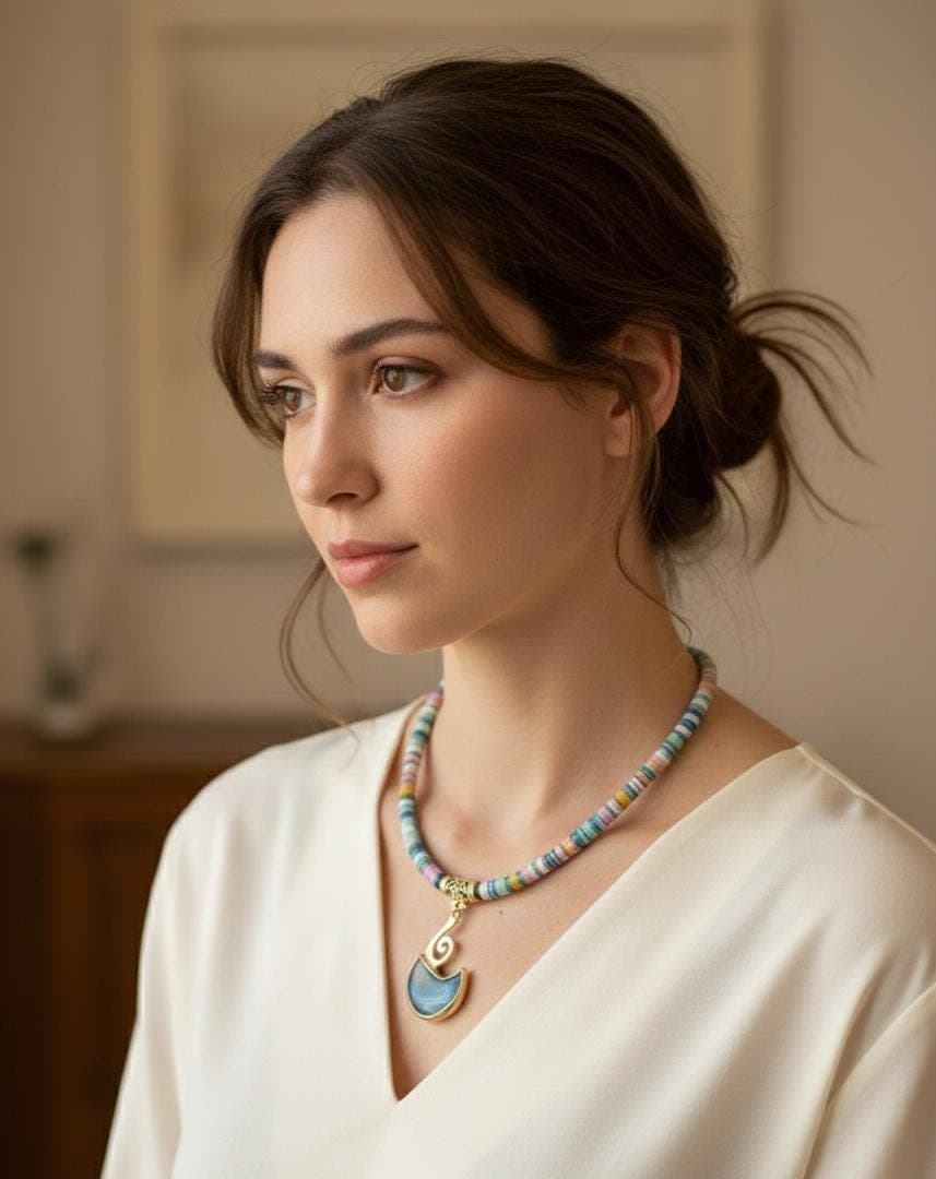 choker cordon natural stone blue agate  necklace