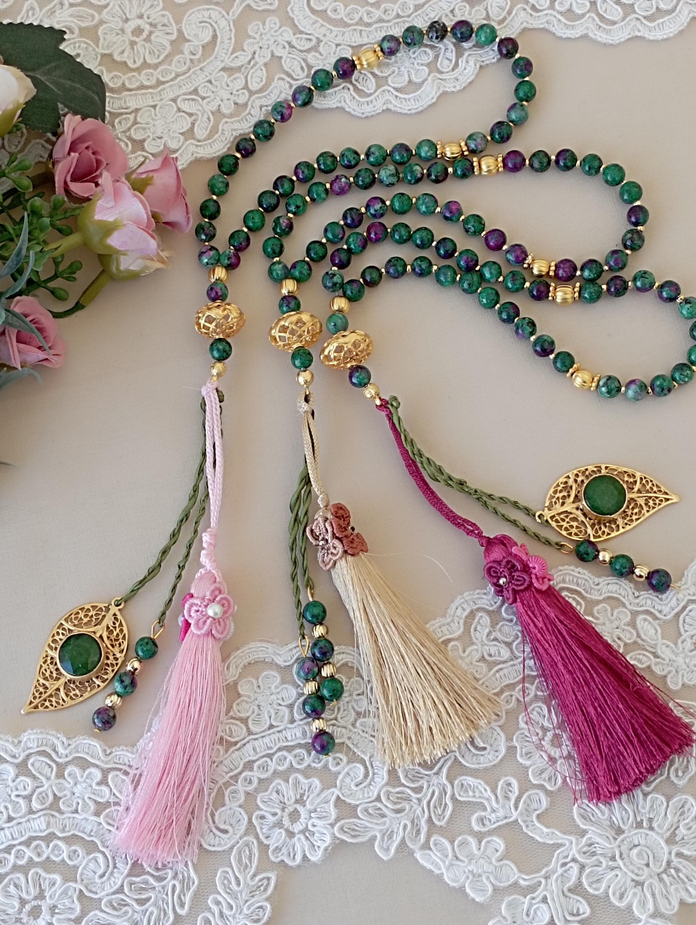 Ruby Zoisite Gemstone Tasbih – 33 Prayer Beads (6mm)