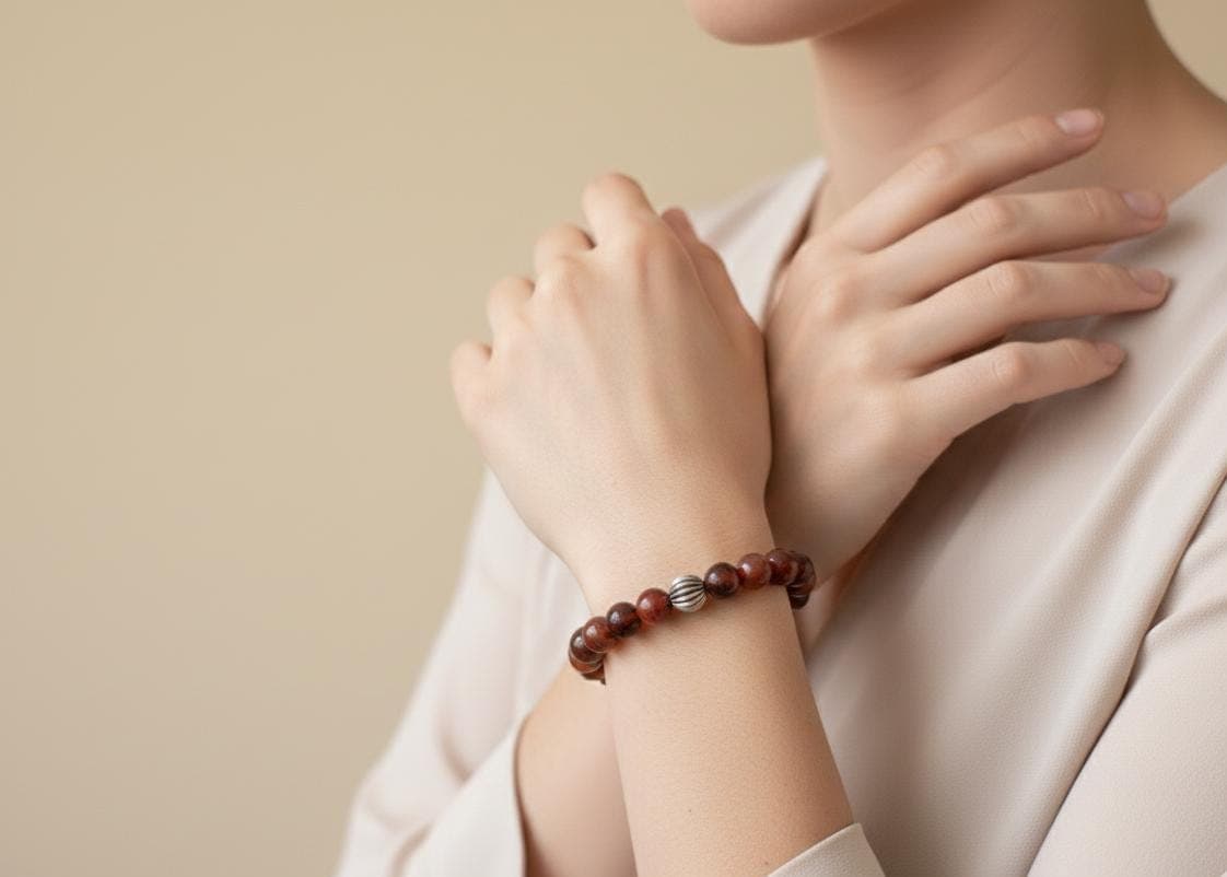 Brown Agate Beaded Bracelet - Unisex Elastic 7.5 Inch*8mm - image 3