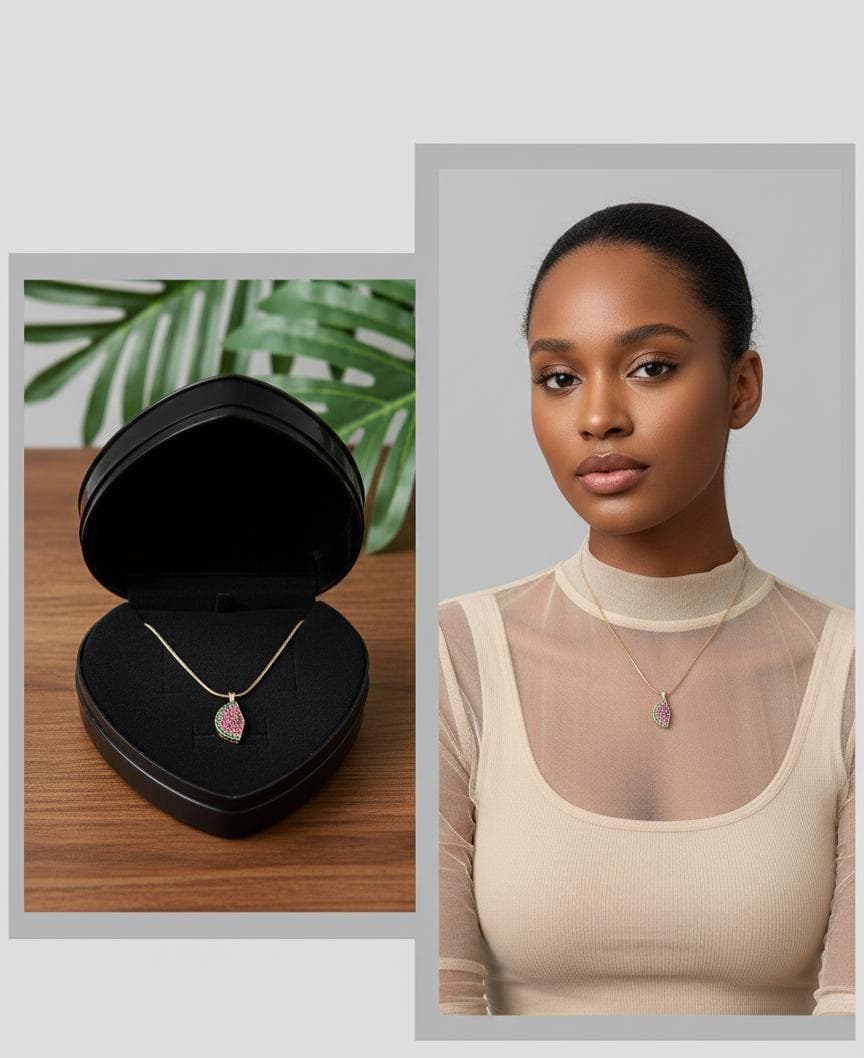 Watermelon Pendant Necklace, Stainless Steell 18K Chain- 45cm-17 inch, Colorful Watermelon
