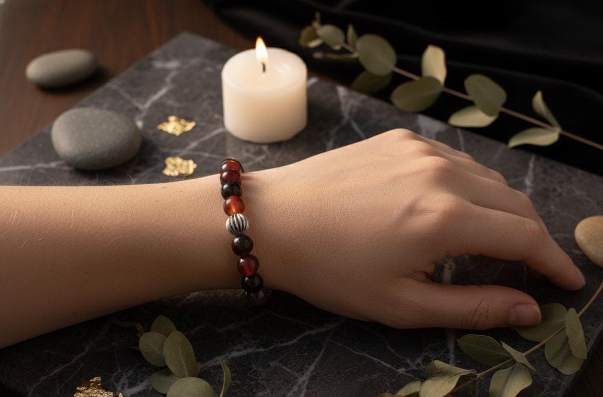 Brown Agate Beaded Bracelet - Unisex Elastic 7.5 Inch*8mm - image 5