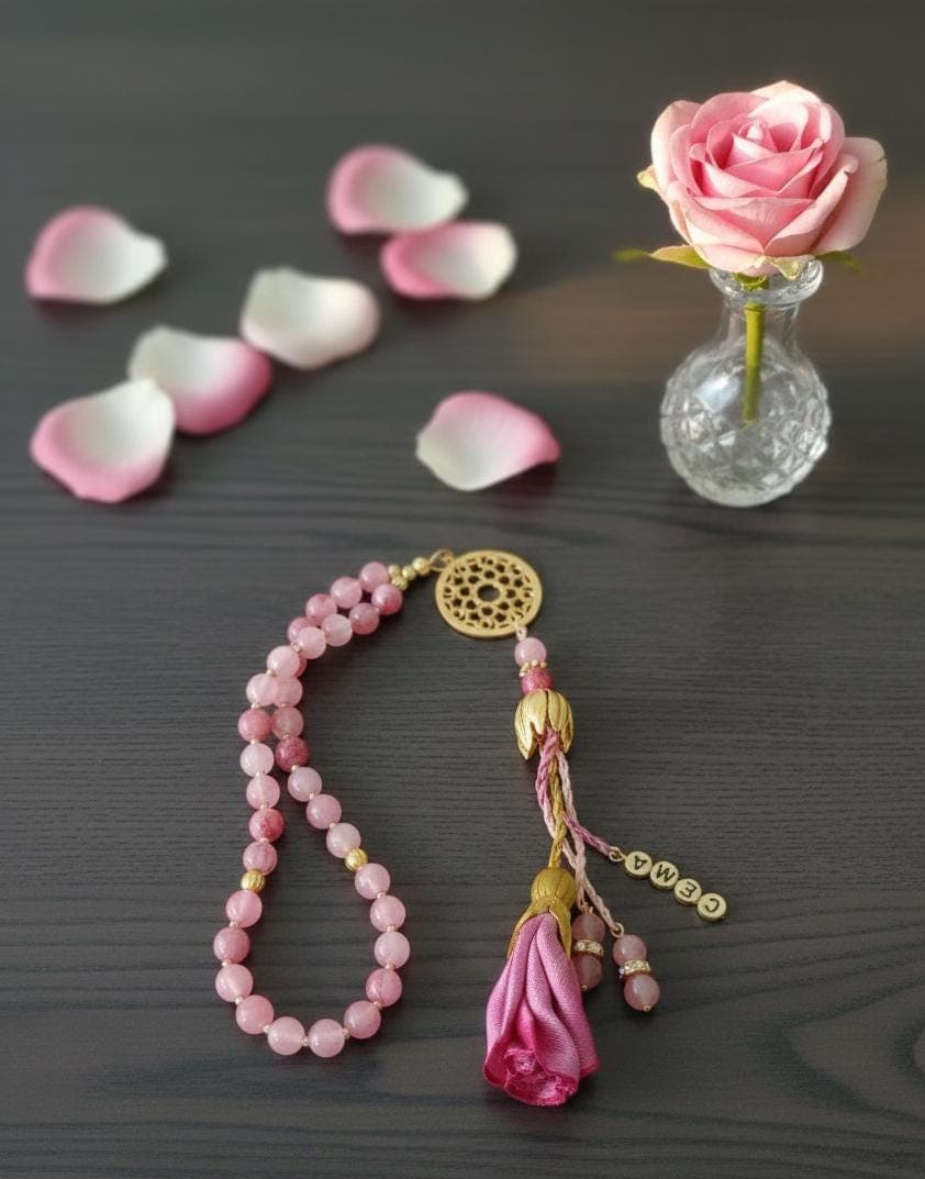 Pink Ceyt Stone Tasbih, 33*8mm Prayer Beads, Ramadan Gift, Islami Bulk Gift - image 4