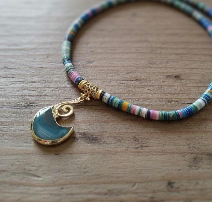Blue Moon Agate Pendant,Cordon  Necklace. 17"-23", strong magnetic closure - image 4