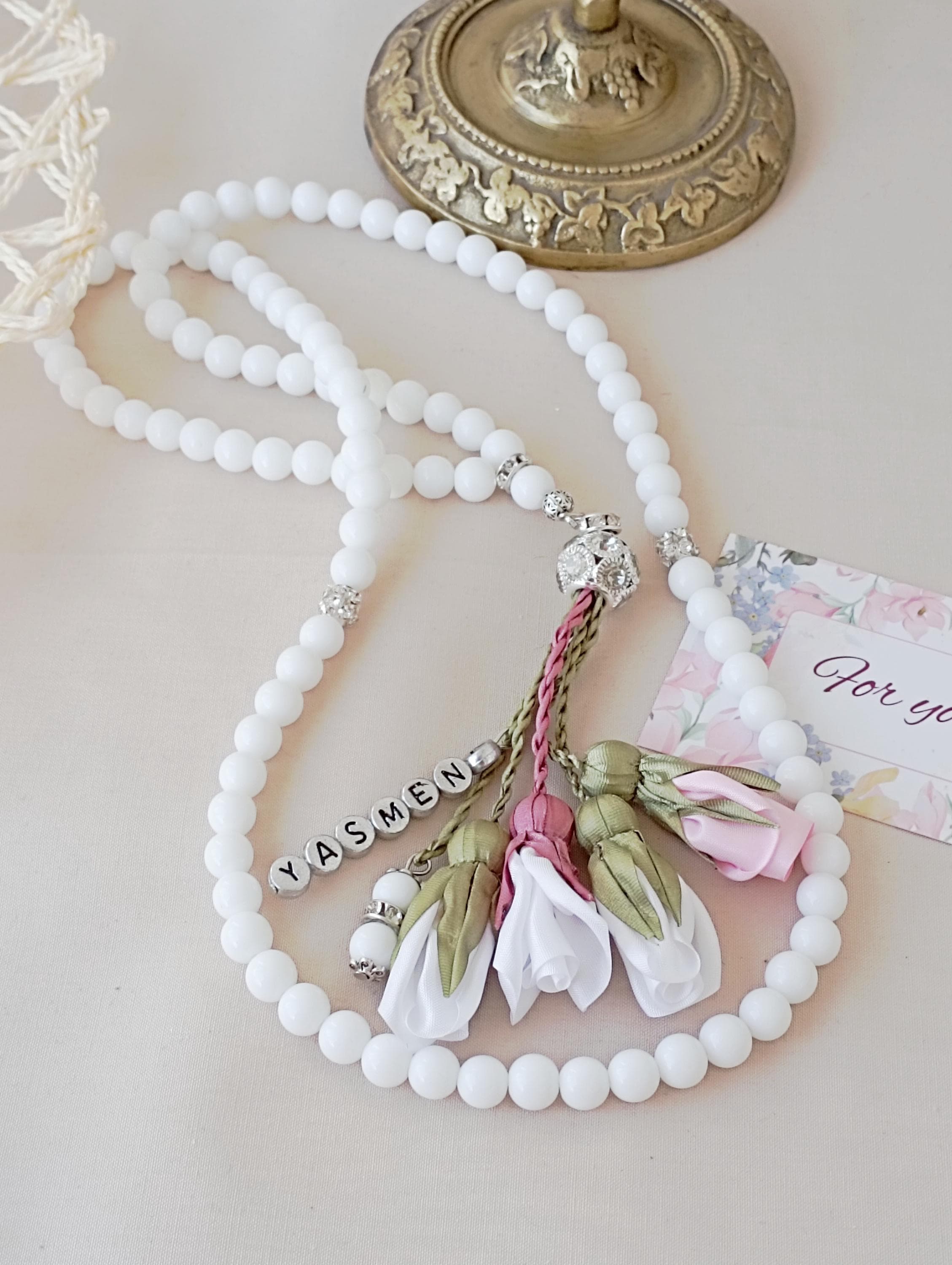White Tasbih Prayer Beads: Muslimah Friend Gift, Mawlid Gift