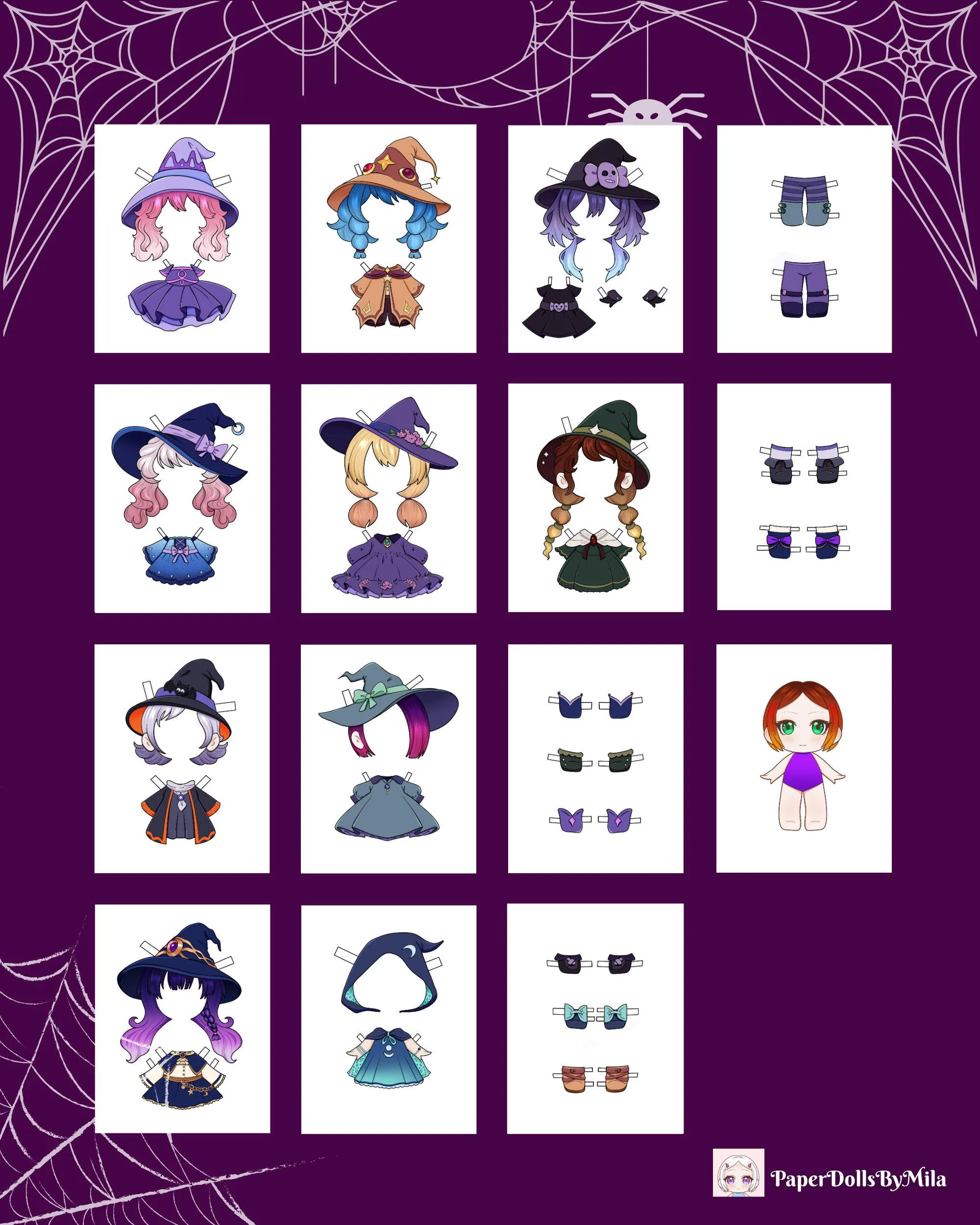 Paper Doll, Chibi Dress Up Doll, Halloween Craft, Full Color PDF - image 3