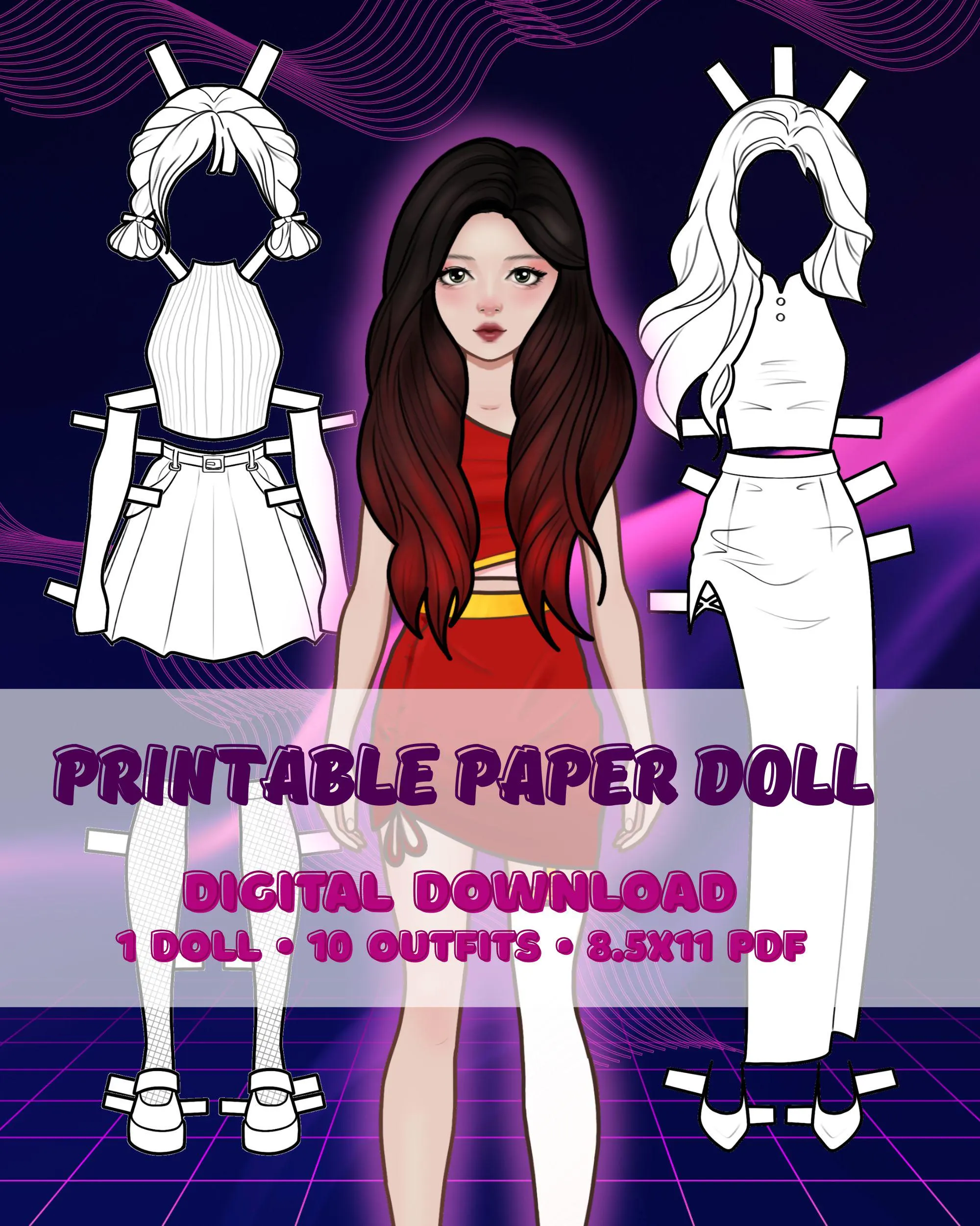K-Pop Idol Paper Doll Printable PDF, Dress Up Doll, Cut and Color Activity, Fashion Doll for Girls, Instant Download - image 4