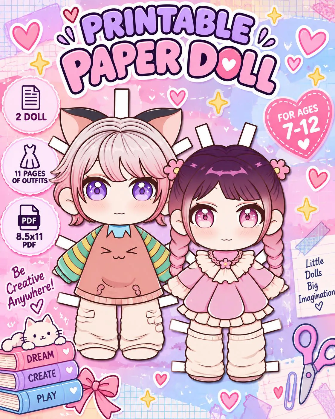 Printable Chibi Paper Dolls: Cut & Play Dress-Up Set (PDF Download)