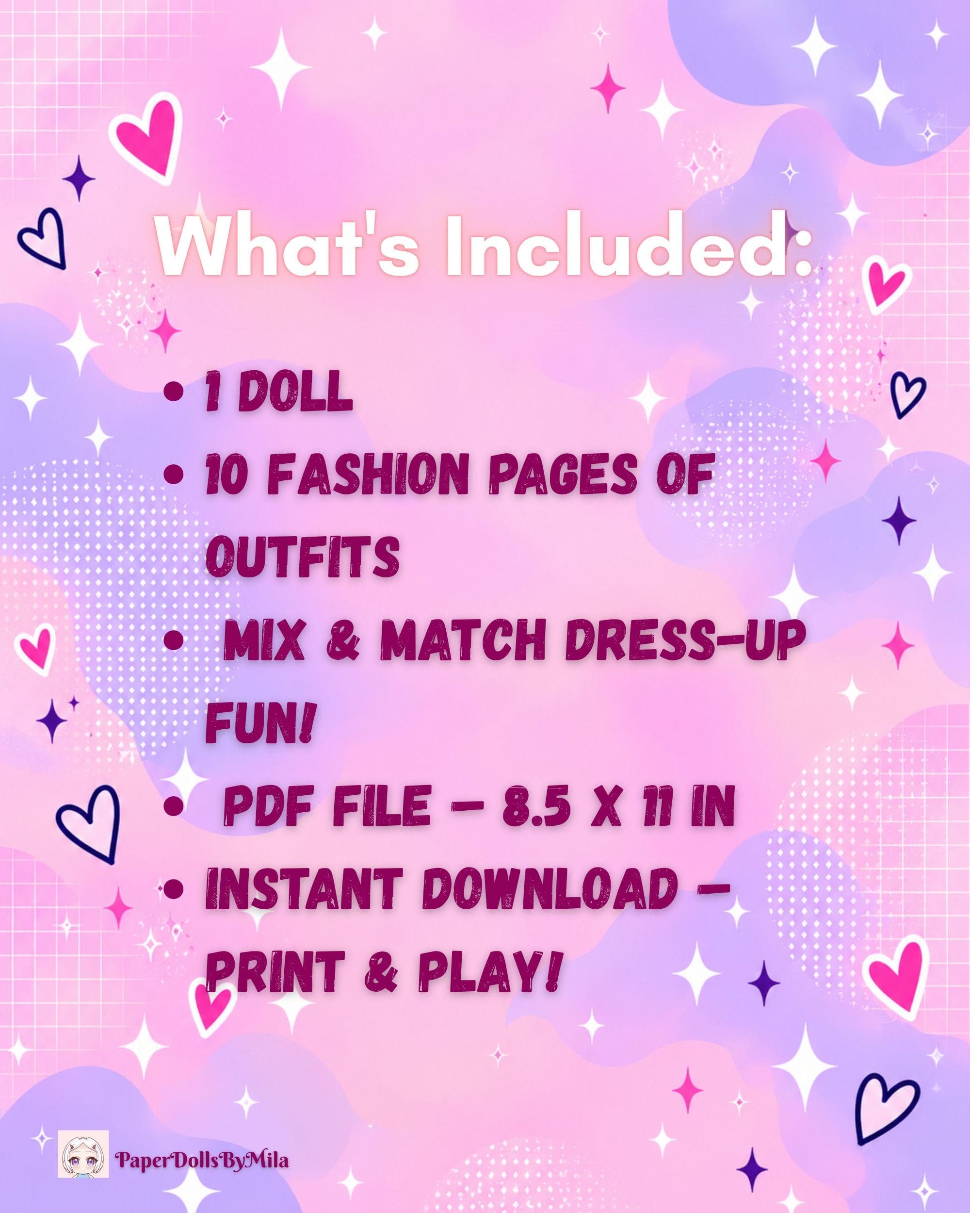 Printable K-Pop Paper Doll with 10 Color Outfits, Dress Up Doll PDF, Cut Out Paper Doll, Fashion Activity for Girls Ages 7-12 - image 4