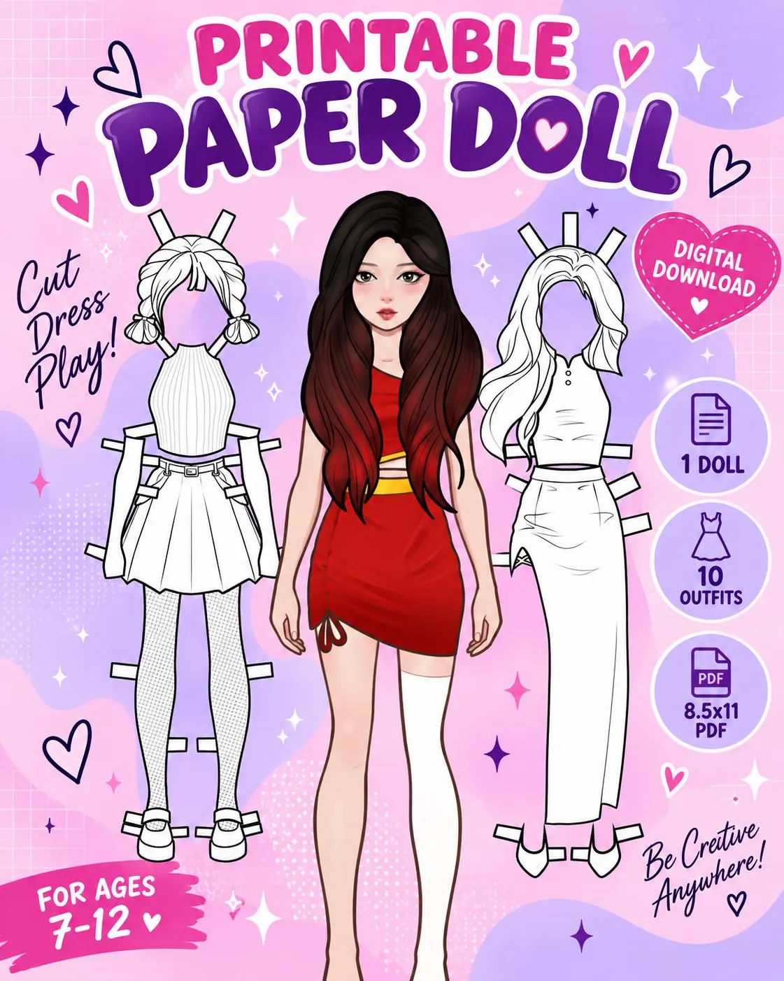 K-Pop Idol Paper Doll Printable PDF, Dress Up Doll, Cut and Color Activity, Fashion Doll for Girls, Instant Download
