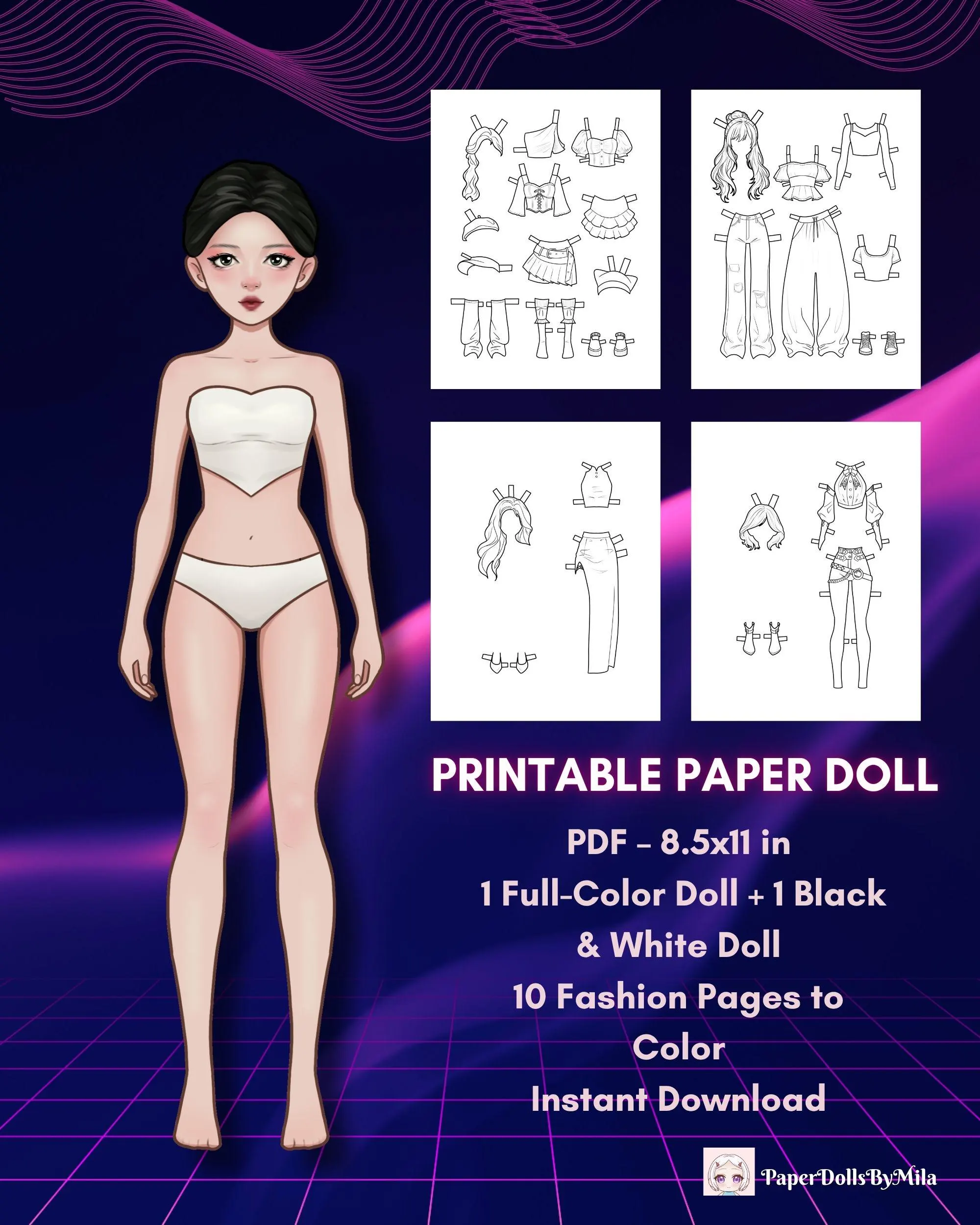 K-Pop Idol Paper Doll Printable PDF, Dress Up Doll, Cut and Color Activity, Fashion Doll for Girls, Instant Download - image 5
