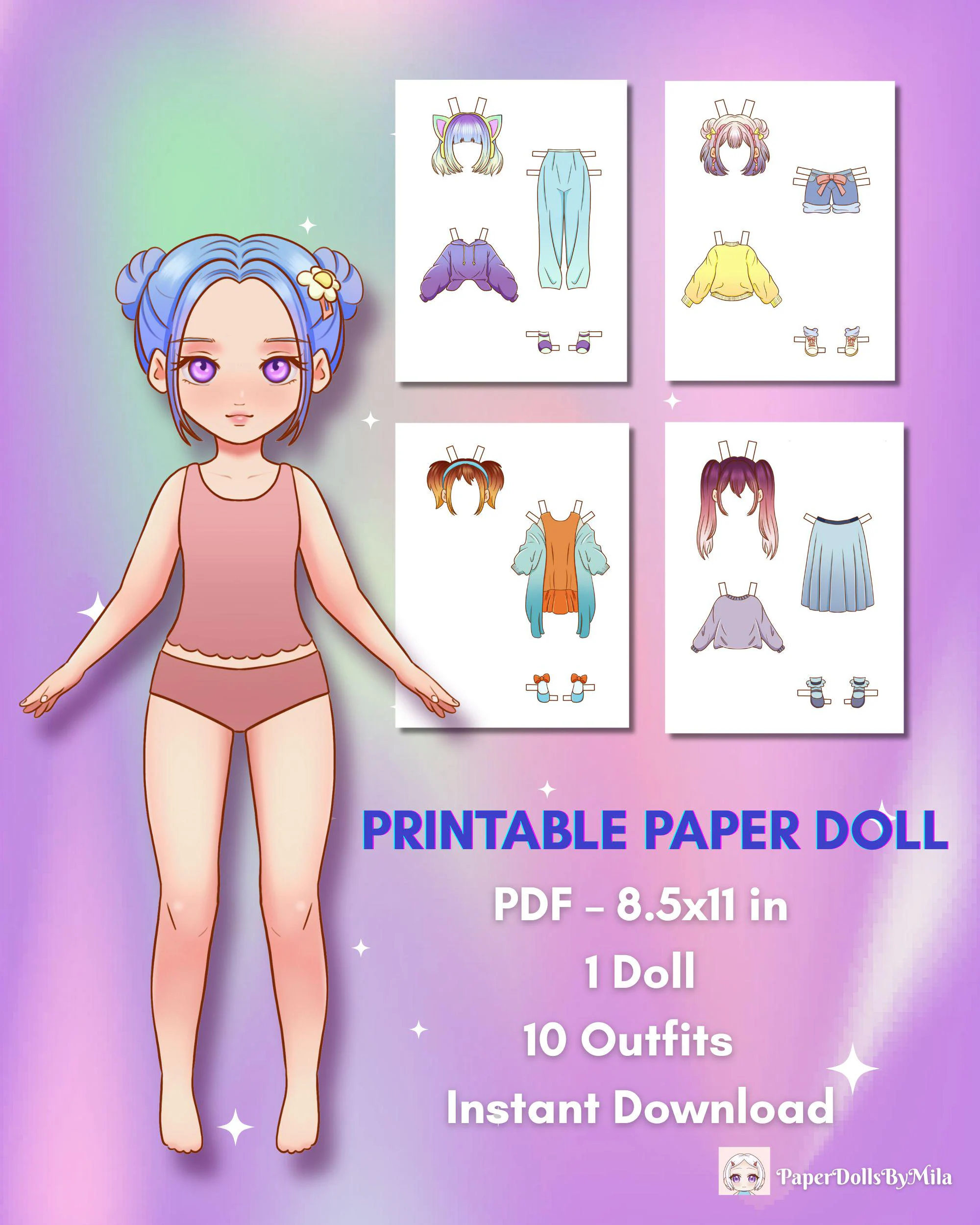 Printable Anime Paper Doll - Dress Up Craft for Kids (PDF Download) - image 3