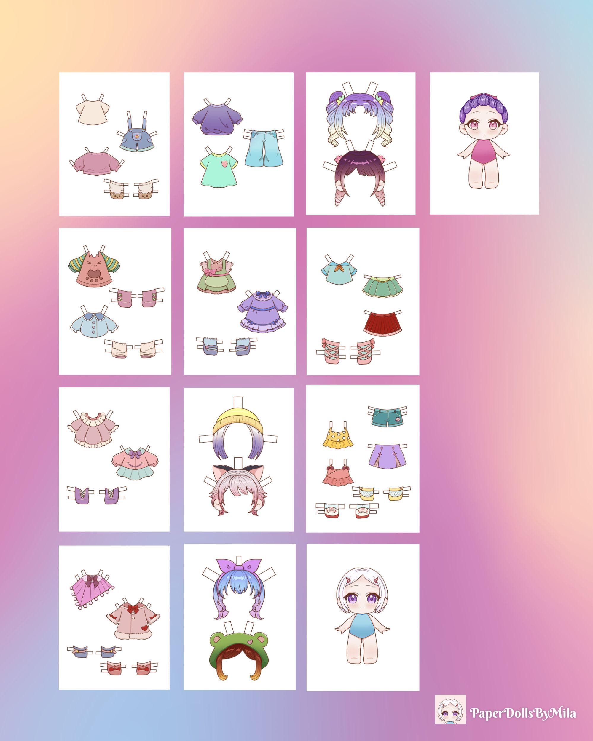 Printable Chibi Paper Dolls: Cut & Play Dress-Up Set (PDF Download) - image 4