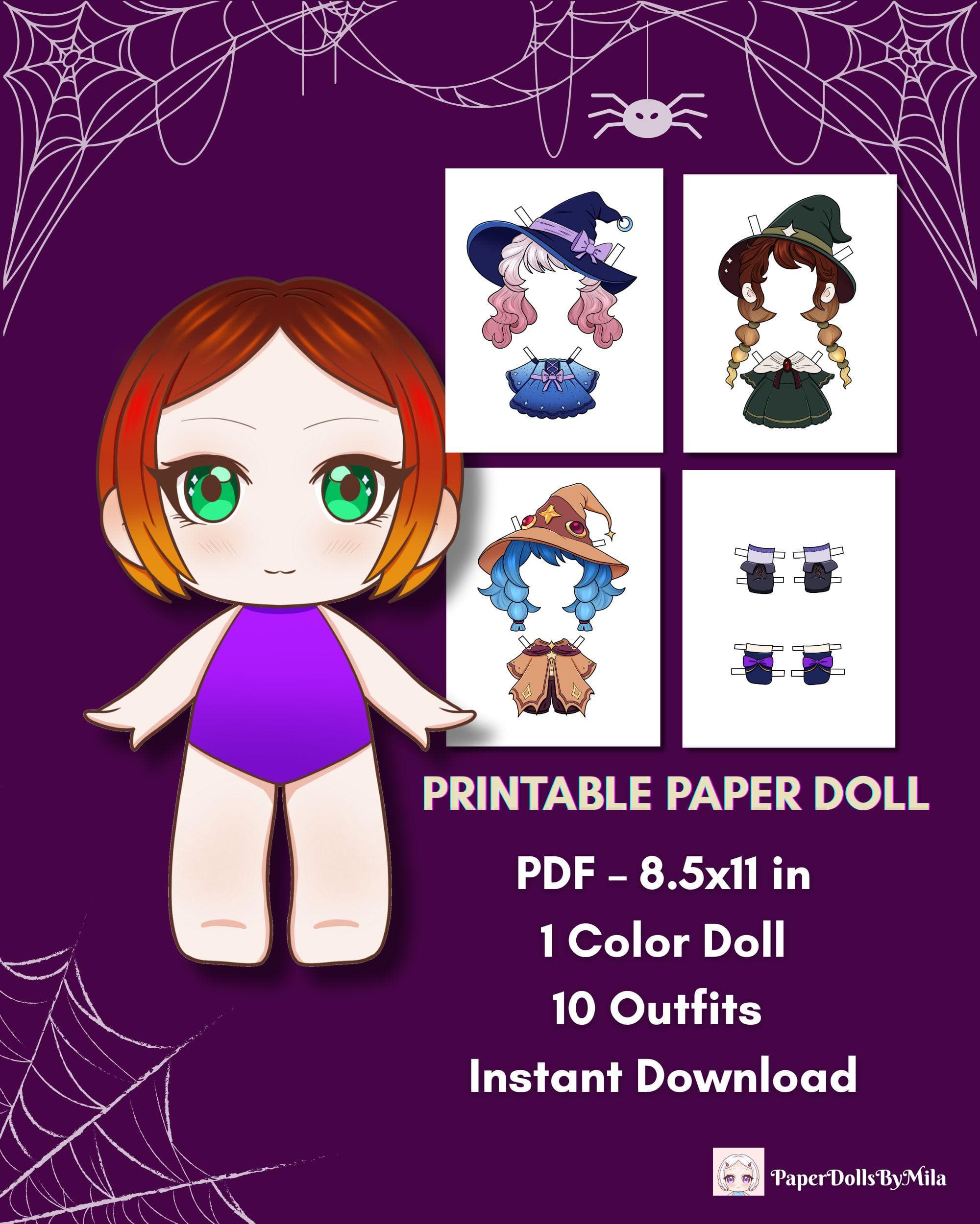Paper Doll, Chibi Dress Up Doll, Halloween Craft, Full Color PDF - image 2
