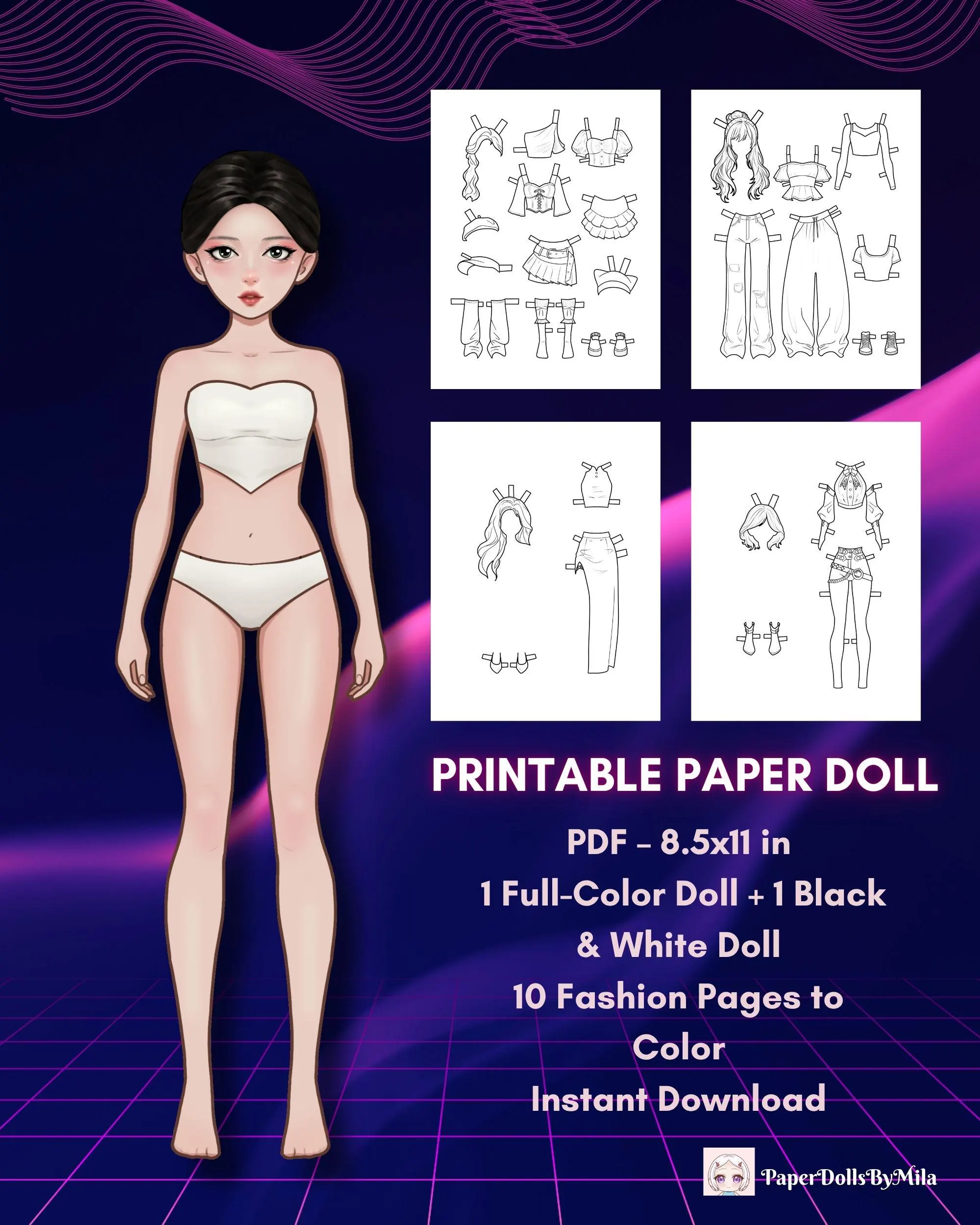 K-Pop Idol Paper Doll Printable PDF, Dress Up Doll, Cut and Color Activity, Fashion Doll for Girls, Instant Download - image 3