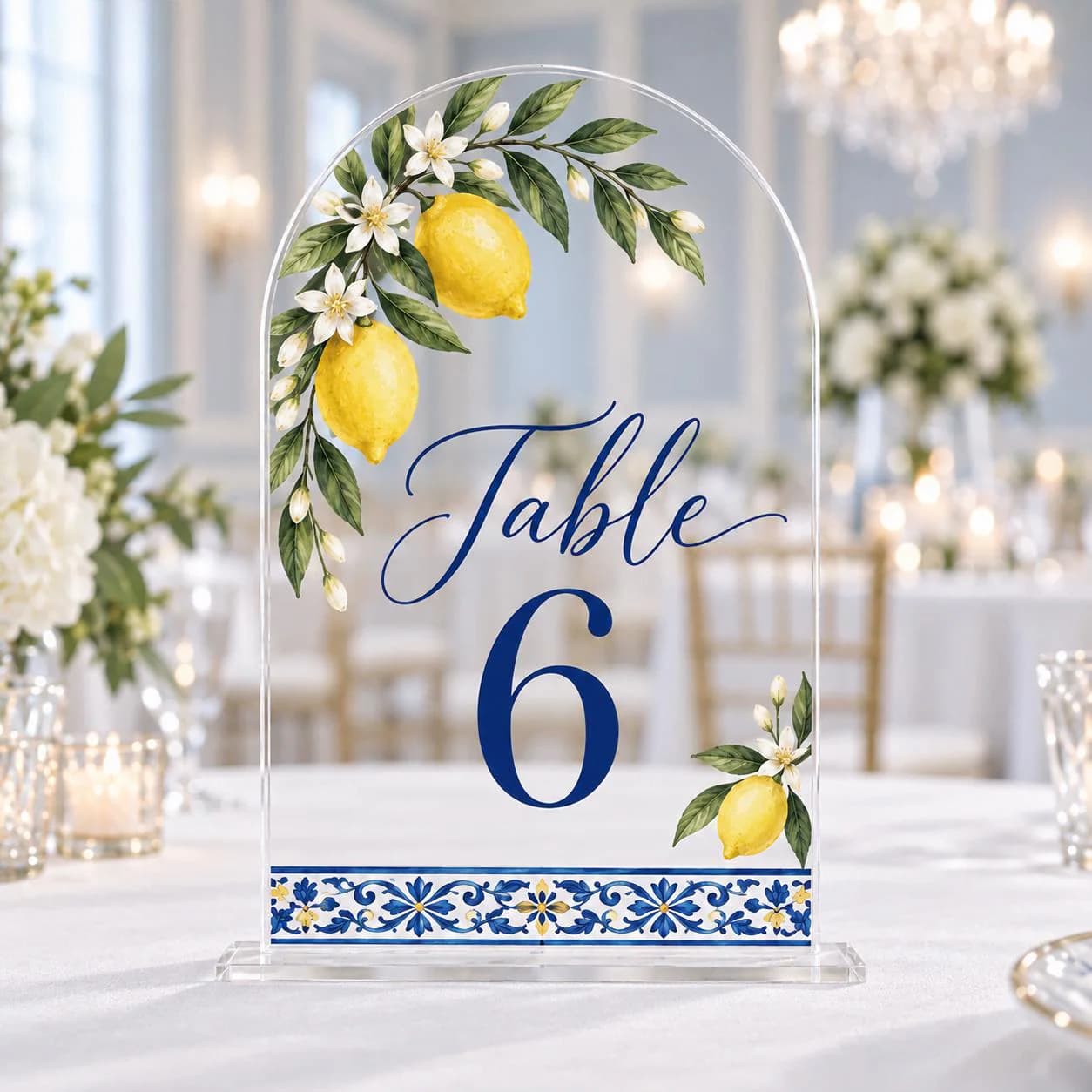Personalized Acrylic Table Number Sign, Lemon Blossom Arch, Coastal Wedding Decor