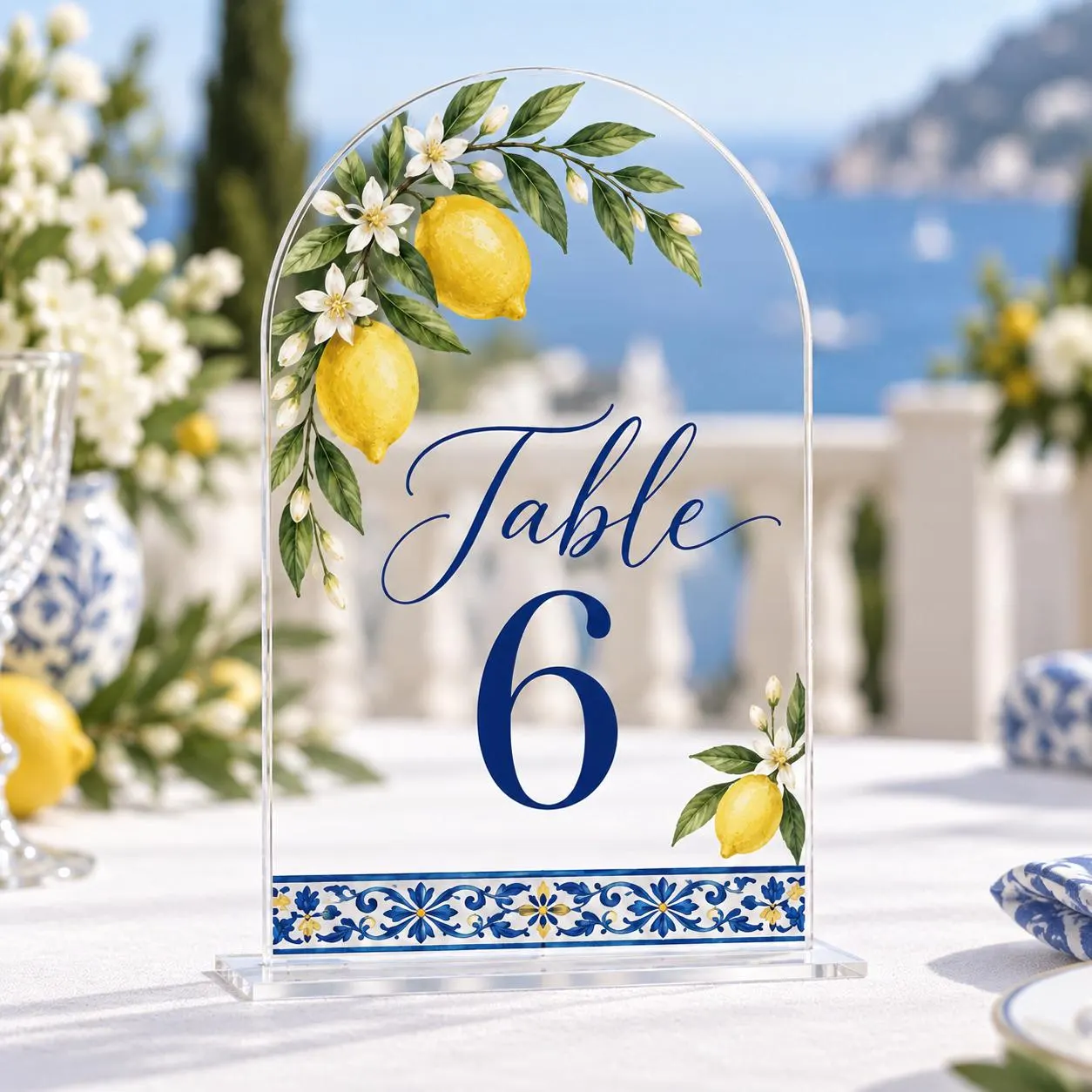Personalized Acrylic Table Number Sign, Lemon Blossom Arch, Coastal Wedding Decor - image 5