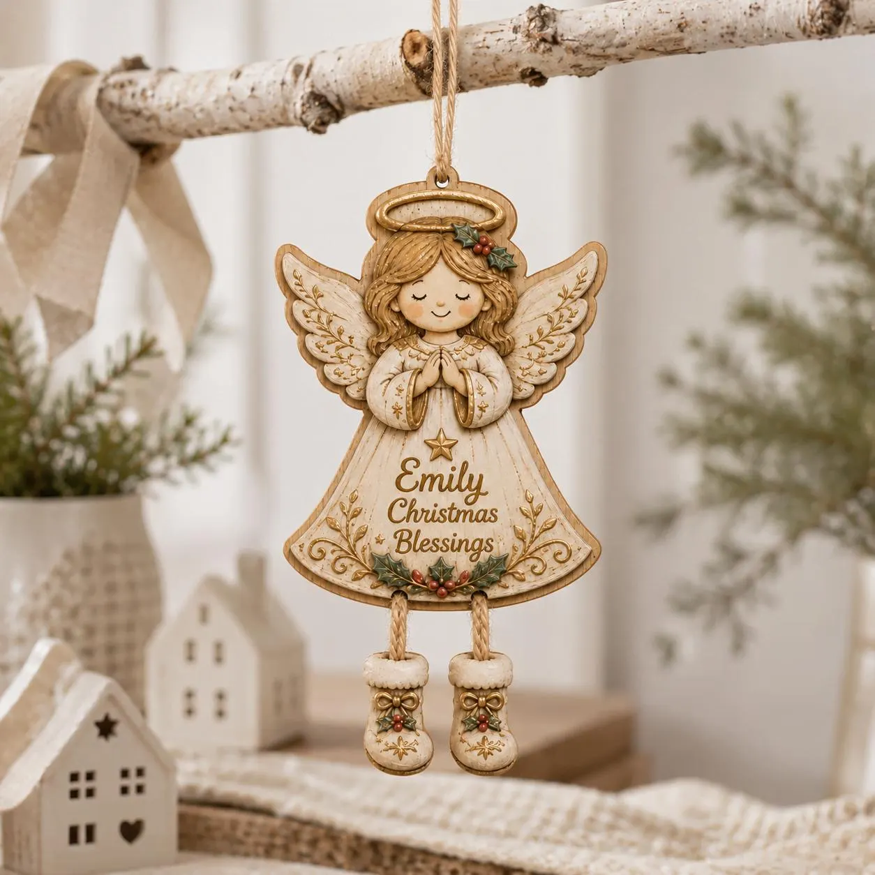 Personalized Angel Ornament, Custom Name Christmas Blessing Decor, Wooden Memorial Keepsake - image 4