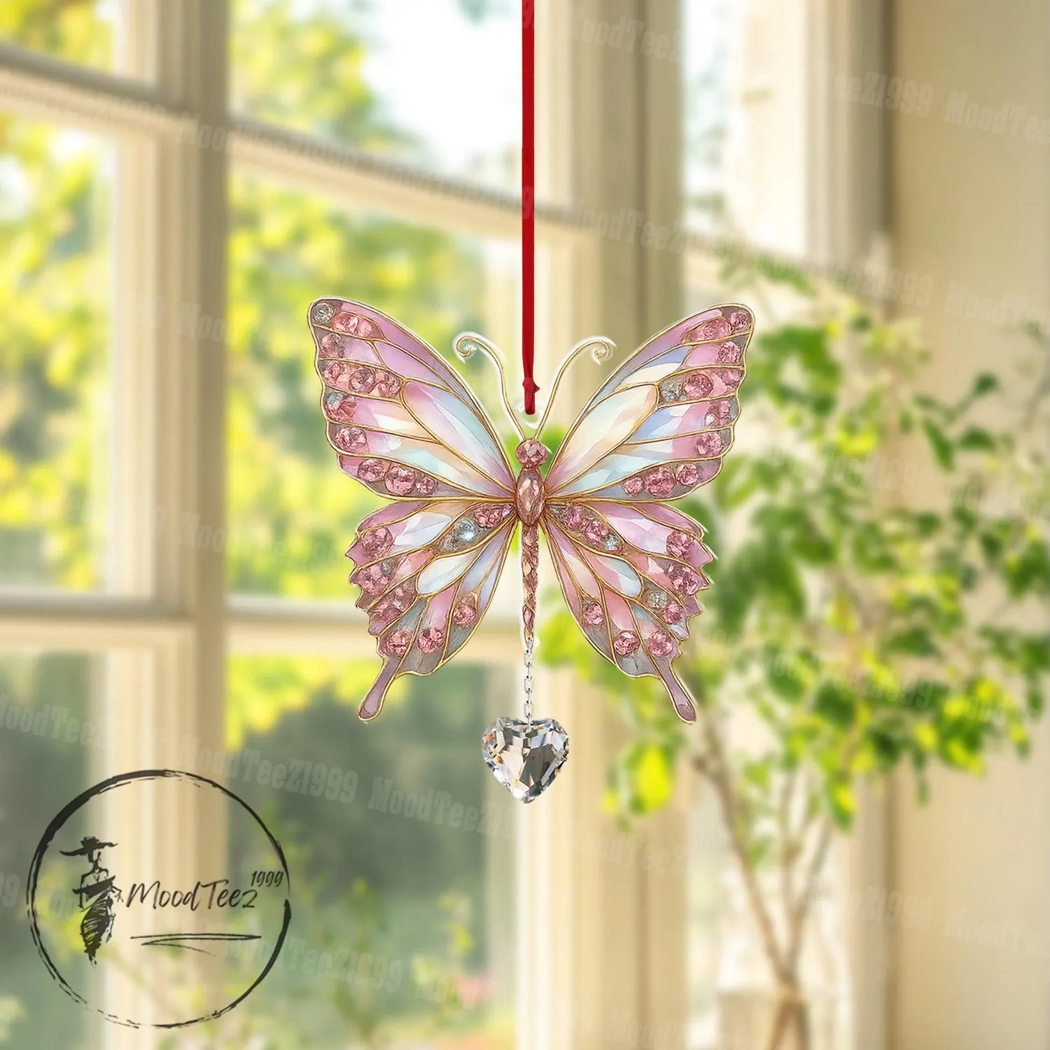 Pink Butterfly Ornament: Crystal Gem Window Decoration