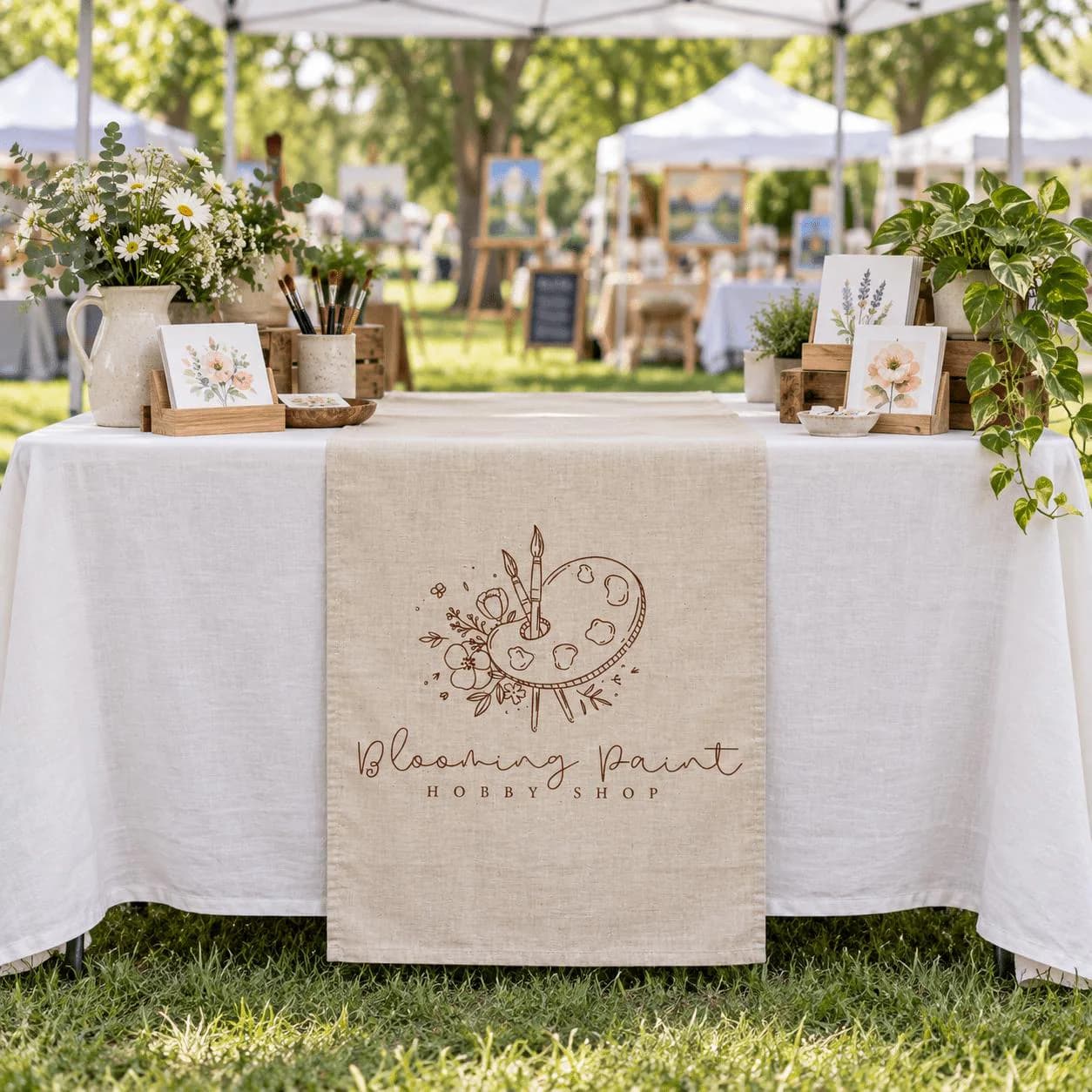 Custom Logo Table Runner, Personalized Artist Booth Decor, Craft Fair Vendor Display, Branded Linen Tablecloth for Maker Market Events - image 4
