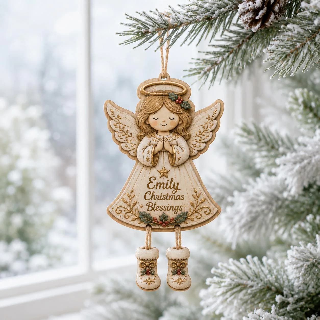 Personalized Angel Ornament, Custom Name Christmas Blessing Decor, Wooden Memorial Keepsake - image 2