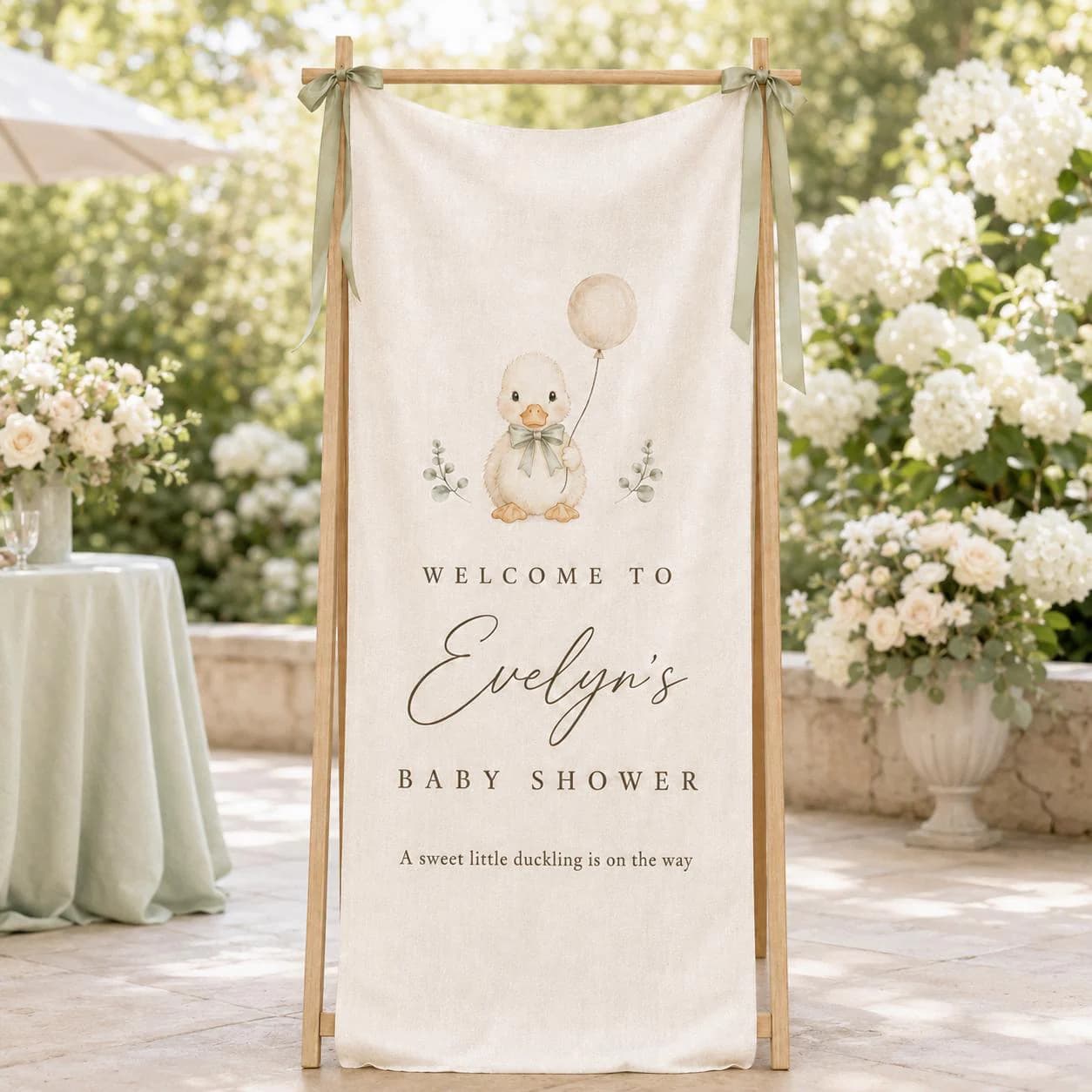 Personalized Duckling Baby Shower Welcome Sign, Custom Linen Wall Tapestry, Neutral Baby Banner, Gender Neutral Party Backdrop Decor - image 4