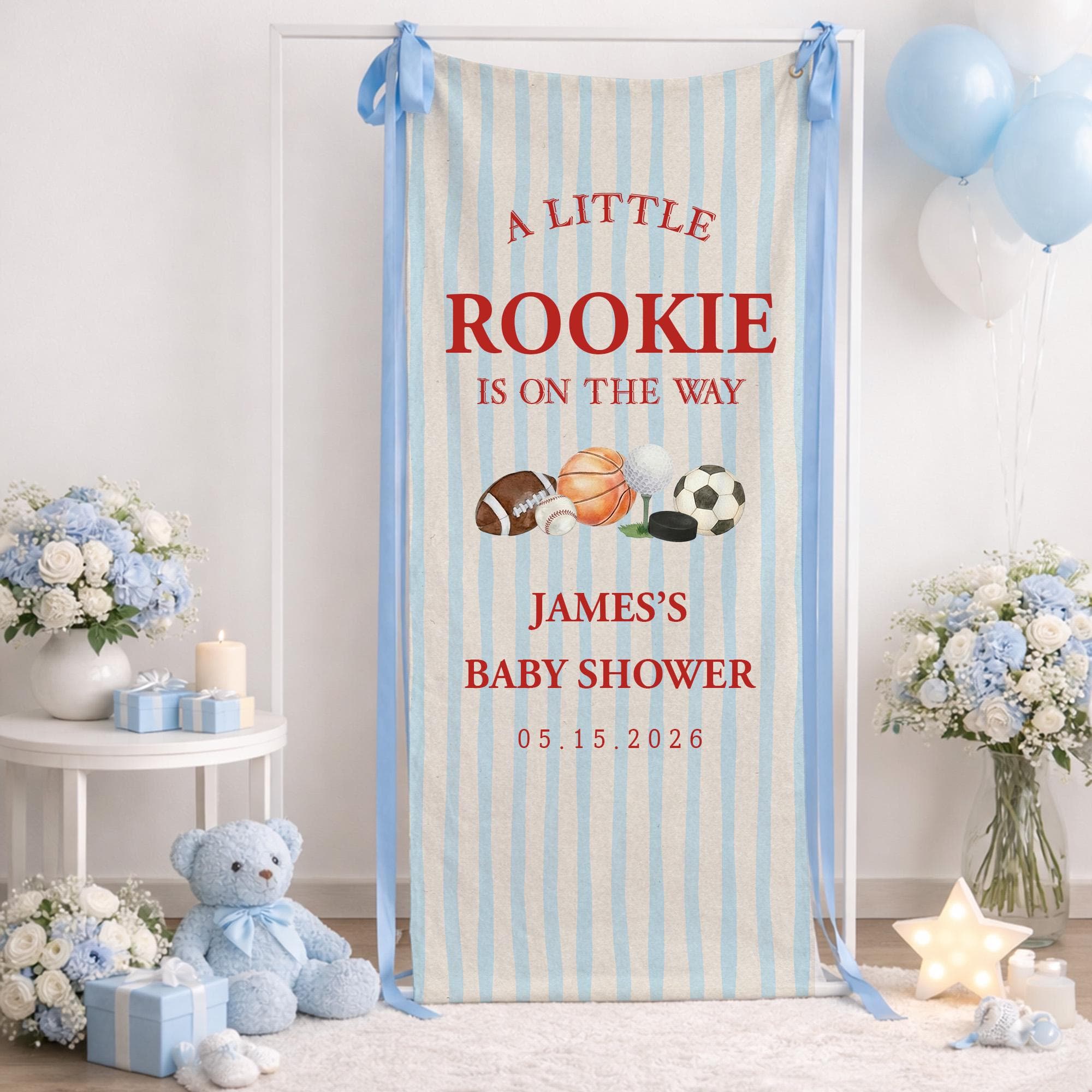 Rookie Baby Shower Banner, Sports Theme Welcome Sign, Boy Party Decor - image 4