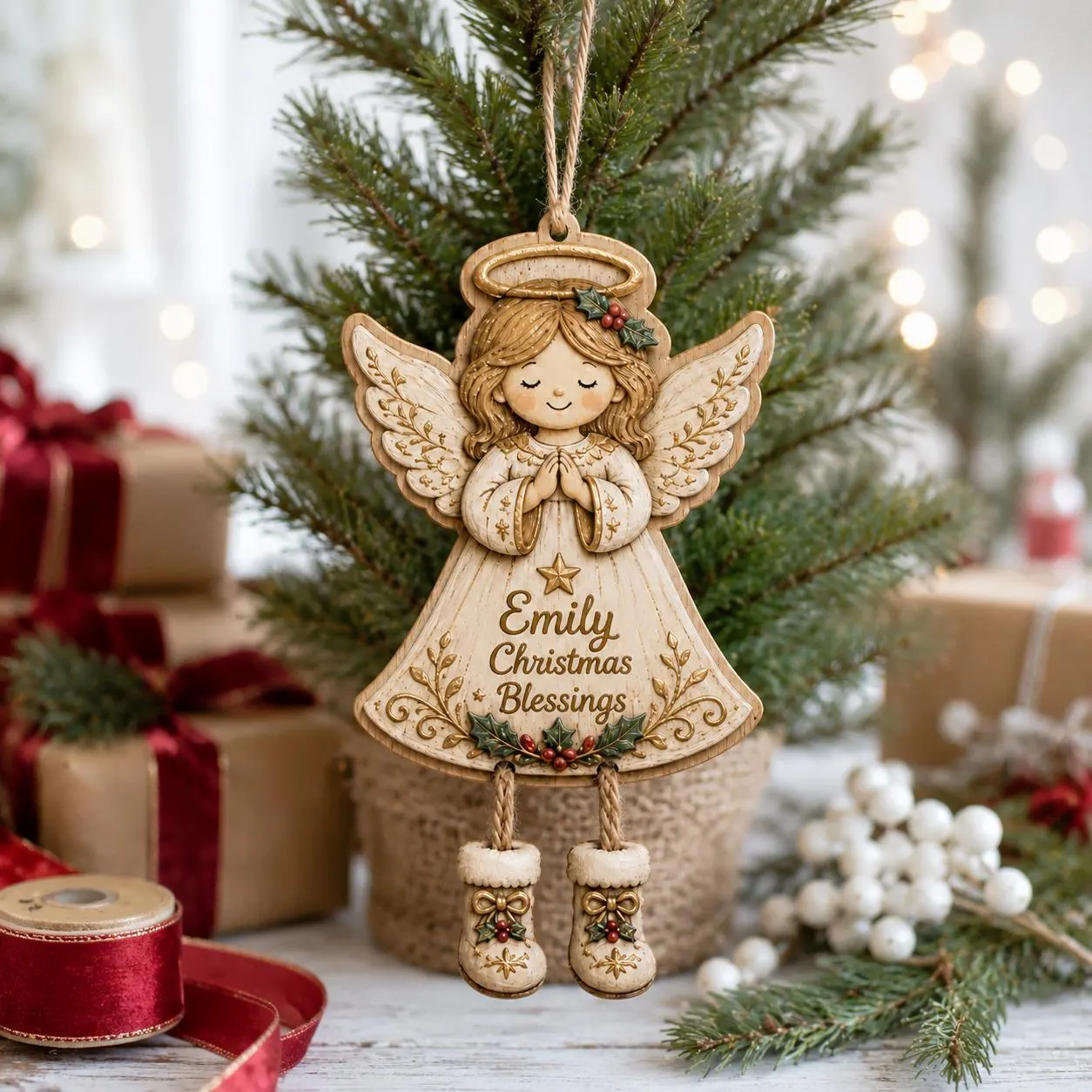 Personalized Angel Ornament, Custom Name Christmas Blessing Decor, Wooden Memorial Keepsake - image 5